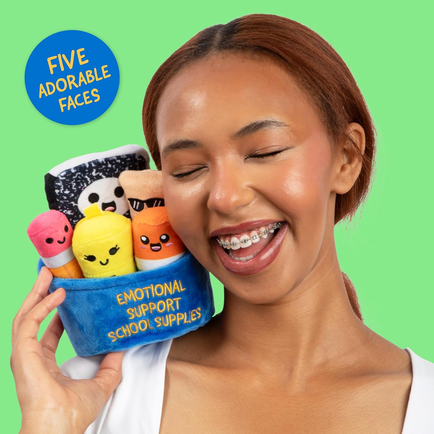 Emotional Support School Supplies Plush by Relatable, Cute Stuffed Animals and Squishy Toys, Includes 5 School Supply Plushies with Carrying Basket, Fun Graduation Gifts & Cute Stuff - Image 3