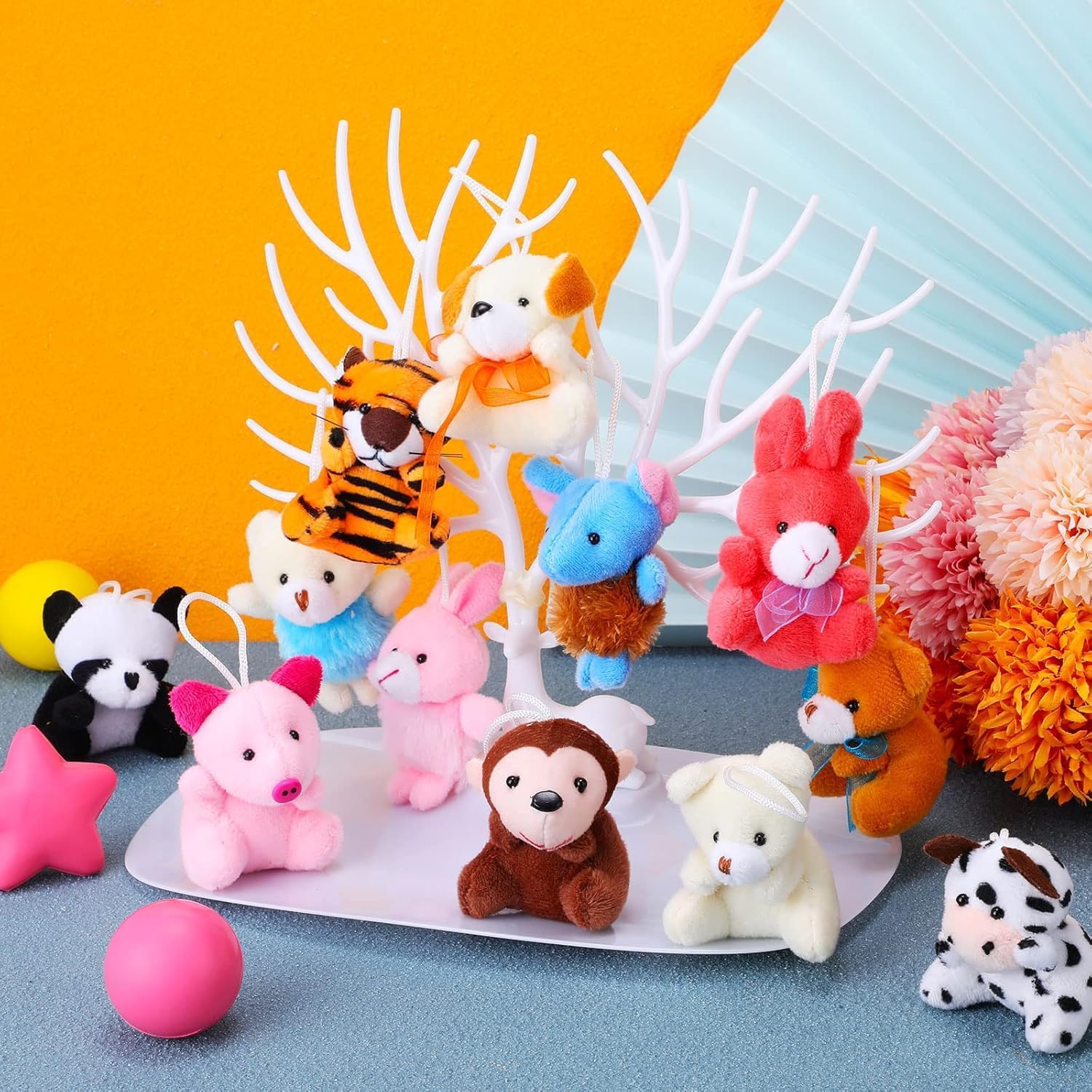 Mini Plush Animal Toy Set,Cute Animals Keychain Decoration for Kids,Goodie Bag Fillers, Basket Stuffers, School Prizes, Valentine's Day Party Supplies (12pcs) - Image 2