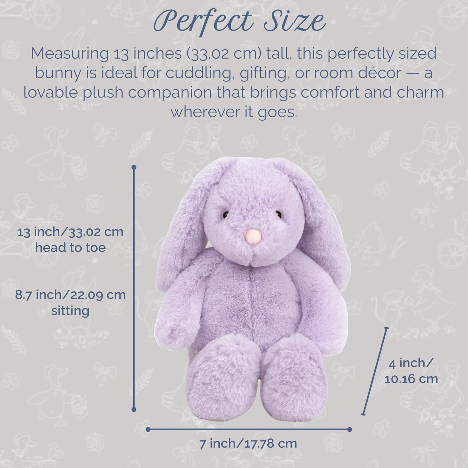MON AMI Heather Bunny 13-Inch Stuffed Animal for Girls | Lavender Rabbit Plush Toy | Cozy Playtime Companion | Nursery & Bedroom Décor | Plush Gift for All Ages - Image 3