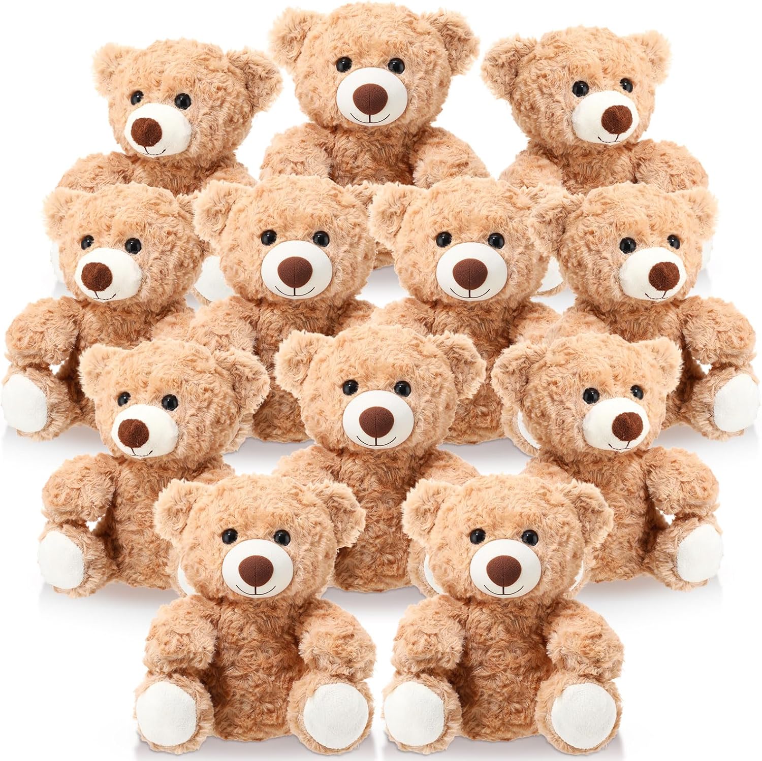 Jenaai 12 Pcs Bears Bulk 10'' Bear Stuffed Animal Baby Shower Decorations Small Stuffed Plush Toys Gifts for Girls Boys Kids Children School Classroom Adult Party Favor (Classic,Light Brown)