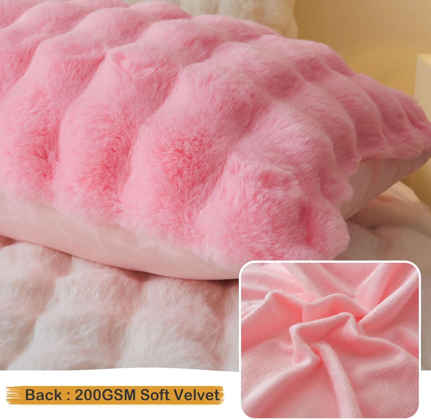 LIFEREVO Pack of 2 Fluffy Faux Rabbit Fur Pillowcases, Elegant Cute Plush Shaggy Bubble Bed Pillow Cases Standard Size with Zipper Closure, Home Decorative Furry Fuzzy Long Pillow Shams 20x26, Pink - Image 5