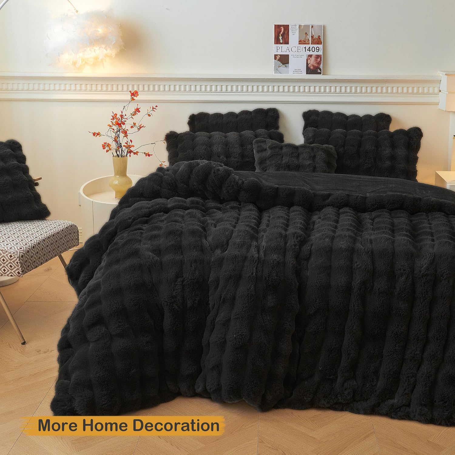 LIFEREVO 2 Pack Fluffy Faux Rabbit Fur Pillow Cases, Luxury Soft Plush Shaggy Bubble Pillowcases Standard Size with Zipper Closure, Furry Fuzzy Long Pillow Shams for Bedroom Living Room 20x26, Black - Image 7