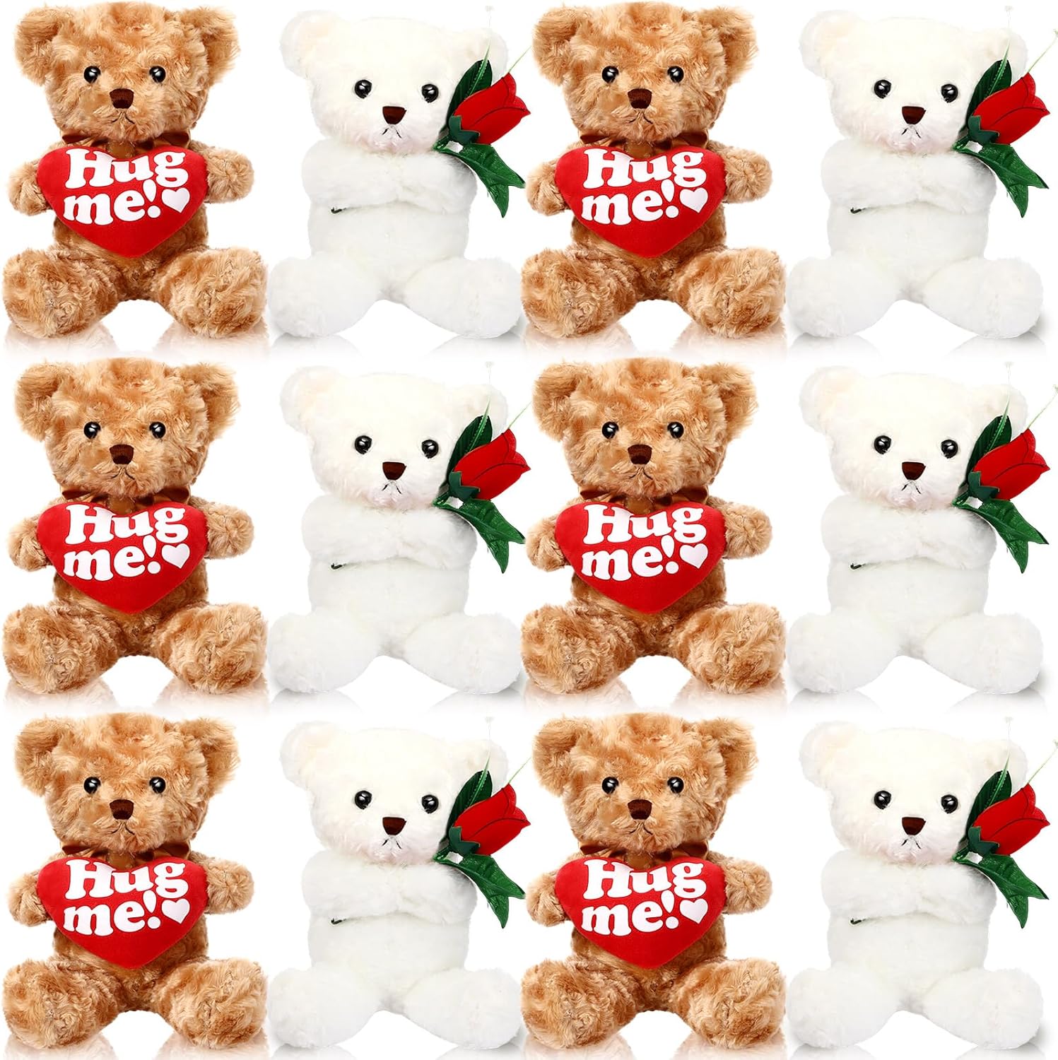 Hungdao 12 Pack Valentine's Day Bear Bulk 10 Inch Soft Valentine Stuffed Animals Cute Plush Bears Romantic Gift for Valentines Day Girlfriend Birthday Wedding Anniversary Decoration(Heart and Rose)