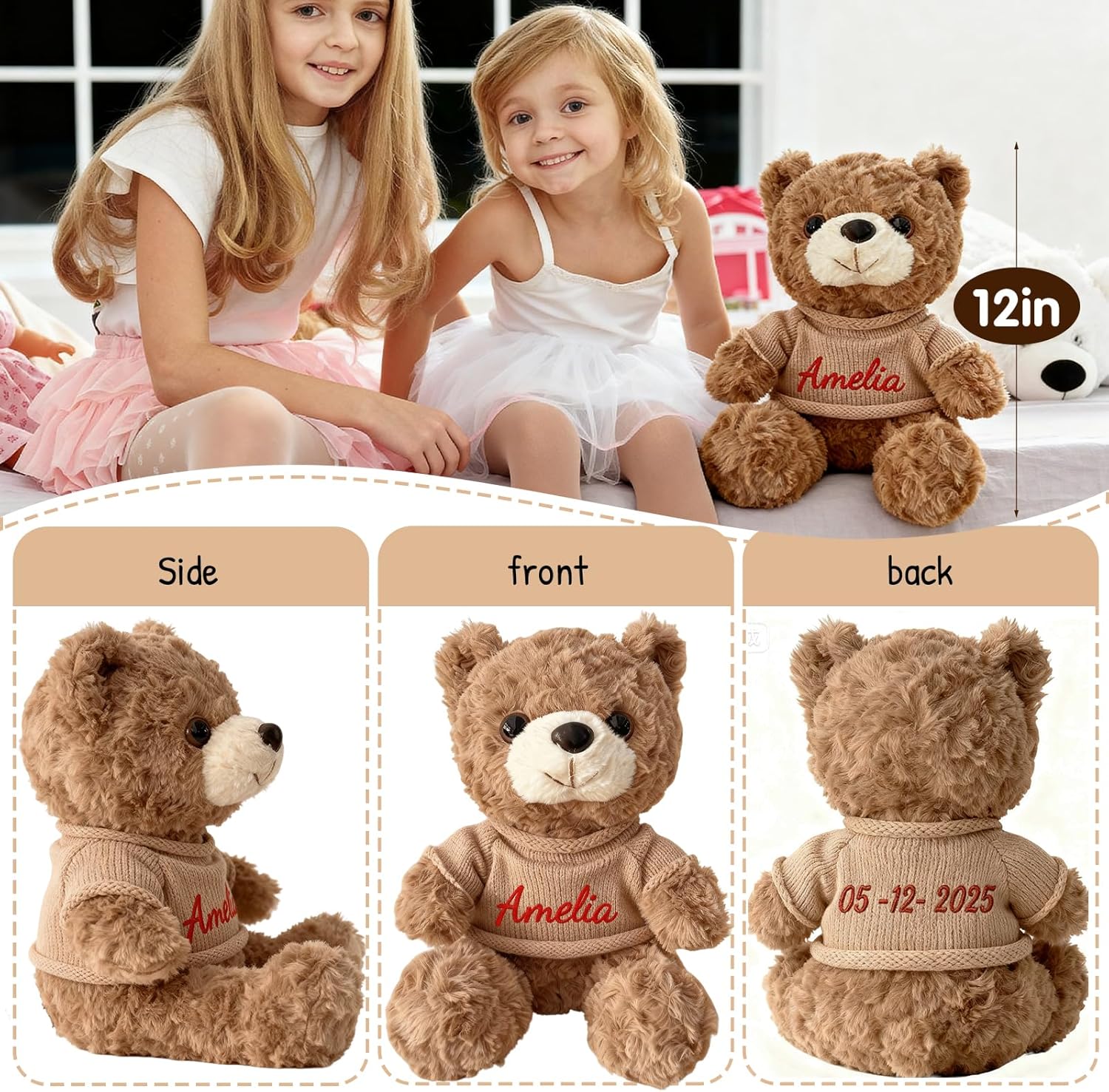 OELTTG Personalized Teddy Bear with Embroidered Name, Soft Plush Stuffed Animal, Customized Sweater Teddy Bear Unique Gift for Birthday Christmas Baby Shower Kids Adults - Image 4
