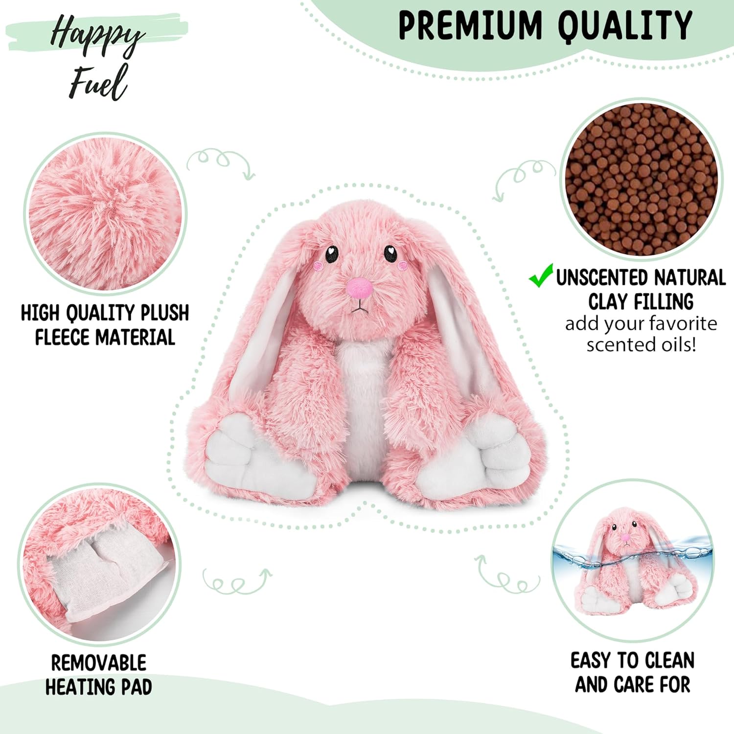 Bunny Microwavable Stuffed Animal – 1.5 lb Unscented Heating Pad Plush, Soft Cozy Bunny Toy for Relaxation and Comfort, Gift for Women, Girls, Adults & Kids by Happy Fuel, Pink - Image 2