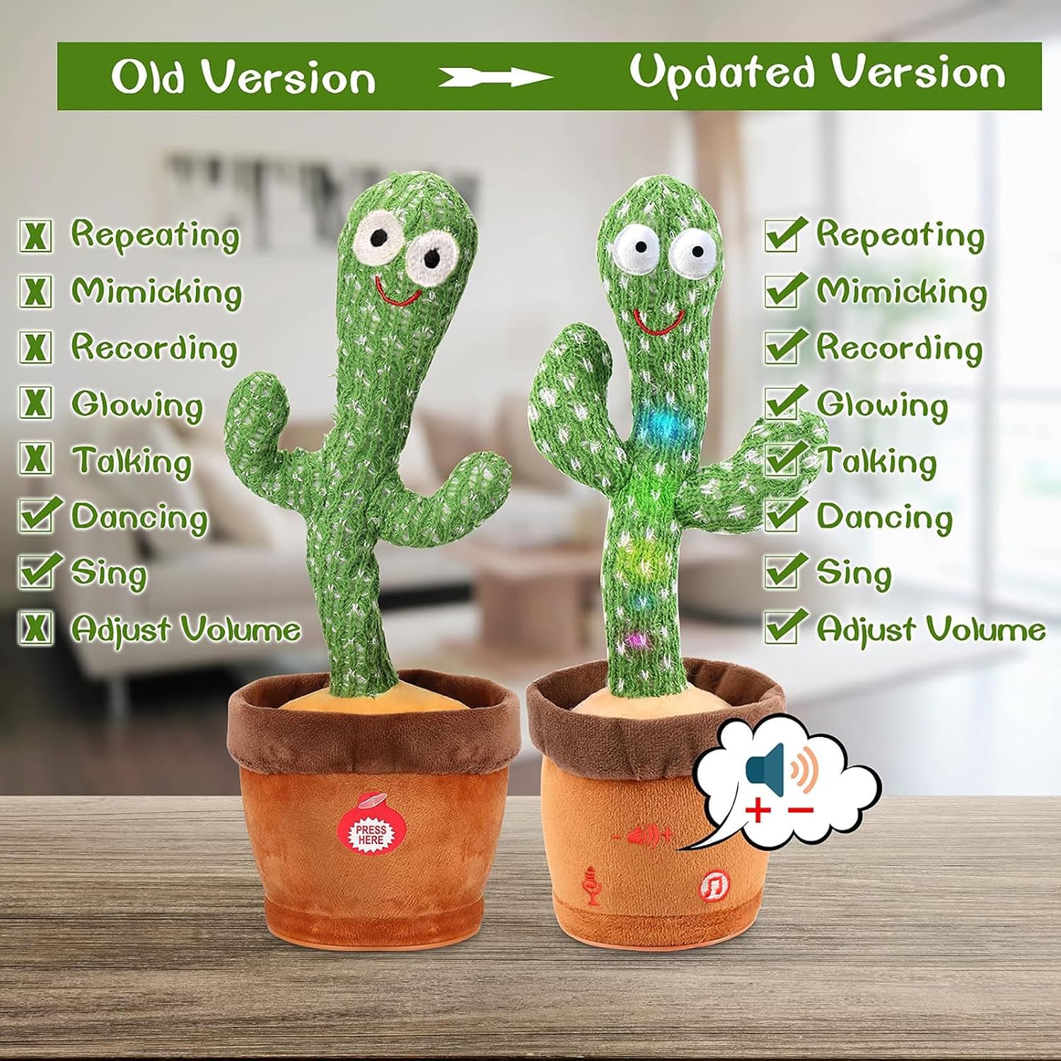 Dancing Talking Cactus Toy for Baby Boys Girls Toys, Adjustable Volume Dancing Cactus Toy Singing Mimicking Recording Repeating What You Say with LED English Sing Talking 15 Second Voice Recorder - Image 5