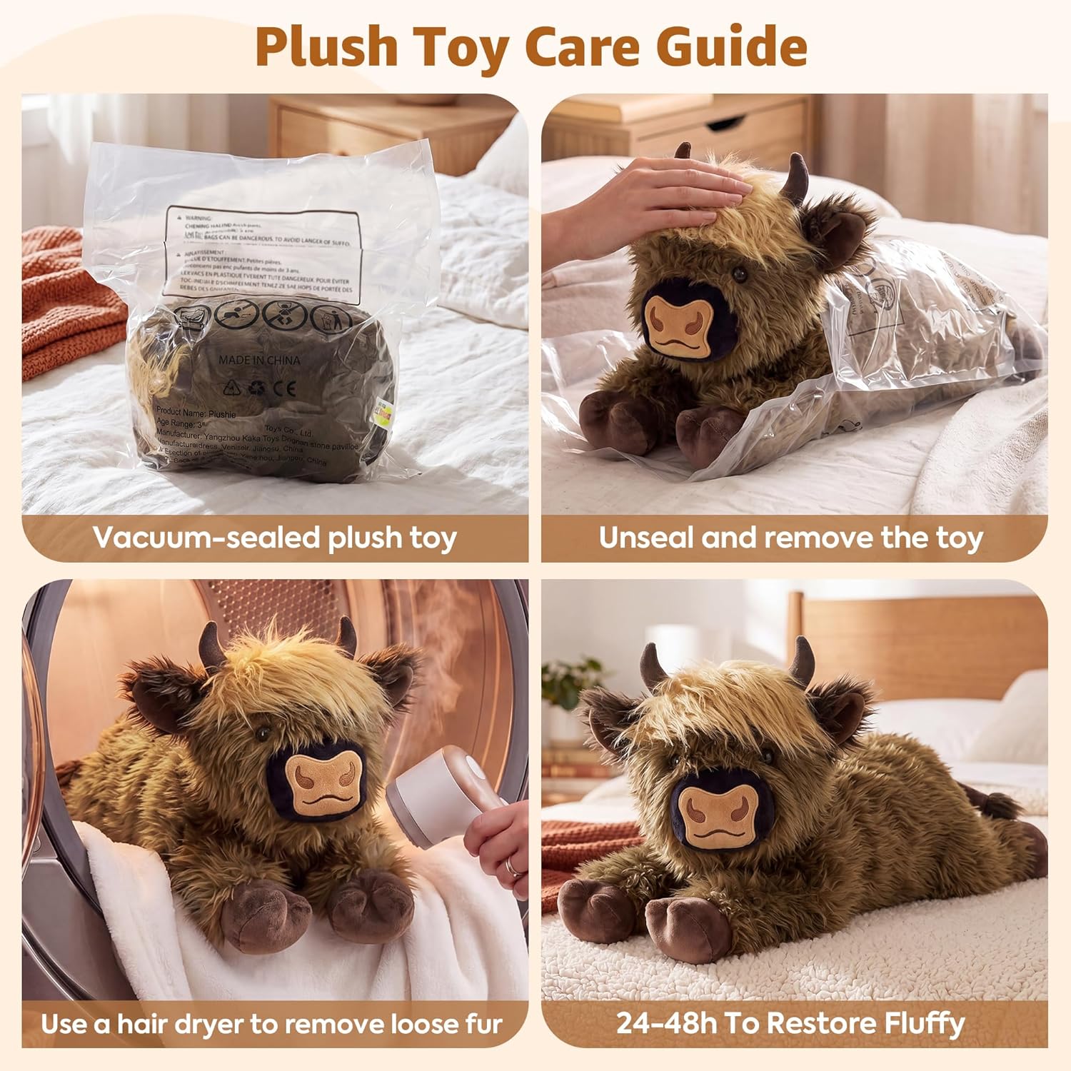 Onsoyours Original Weighted & Heatable Highland Cow Stuffed Animals, Microwavable Plushies for Stress Relief - 20 inch Large Comfort Soft Plush Toys for Kids & Adults - Image 9