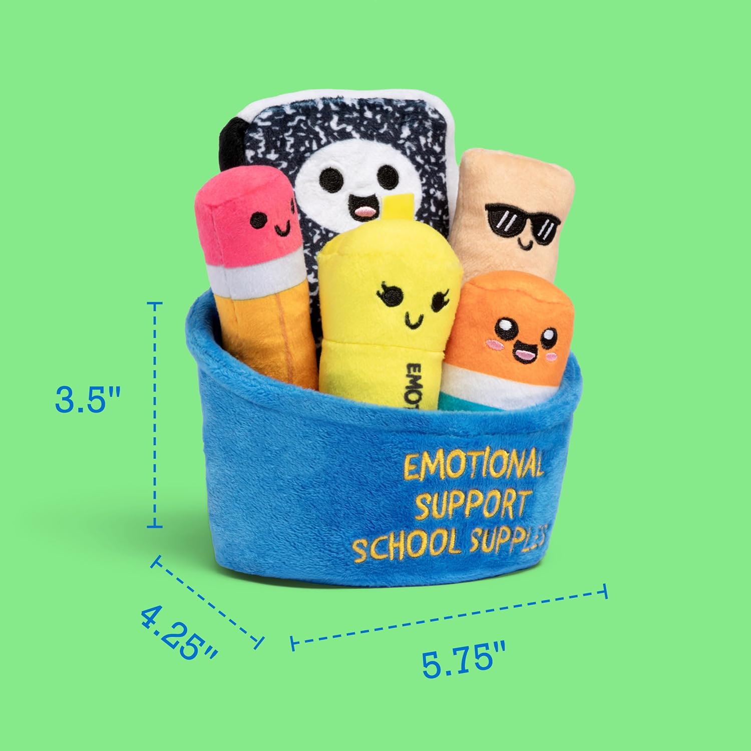 Emotional Support School Supplies Plush by Relatable, Cute Stuffed Animals and Squishy Toys, Includes 5 School Supply Plushies with Carrying Basket, Fun Graduation Gifts & Cute Stuff - Image 6