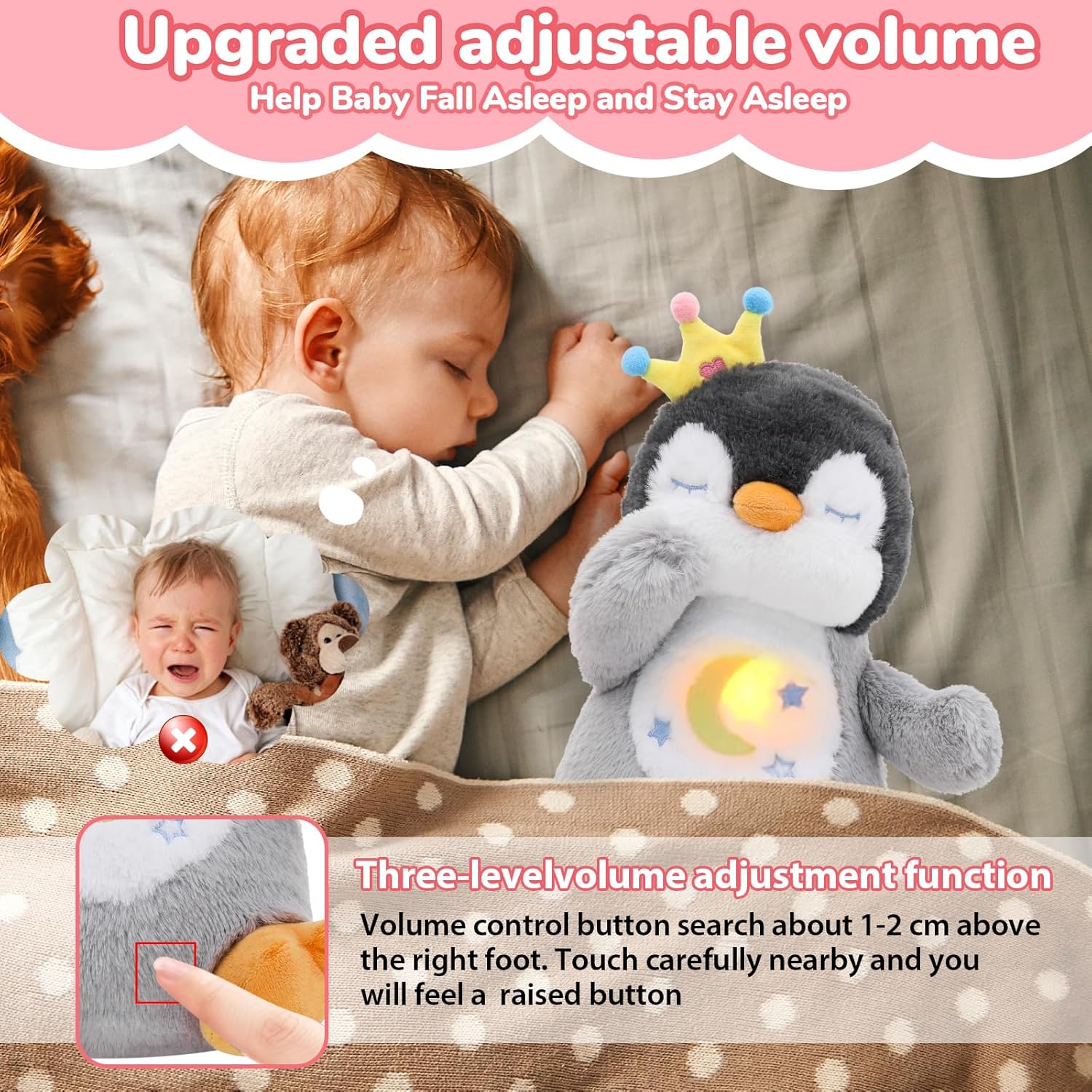 Breathing Stuffed Animal, Soothe Snuggle Penguin Plush for Anxiety Adults and Kids, Volume Control, Machine Washable, Sleep Buddy Soothing Penguin with Realistic Breathing and Lights Music, 4 Modes - Image 4