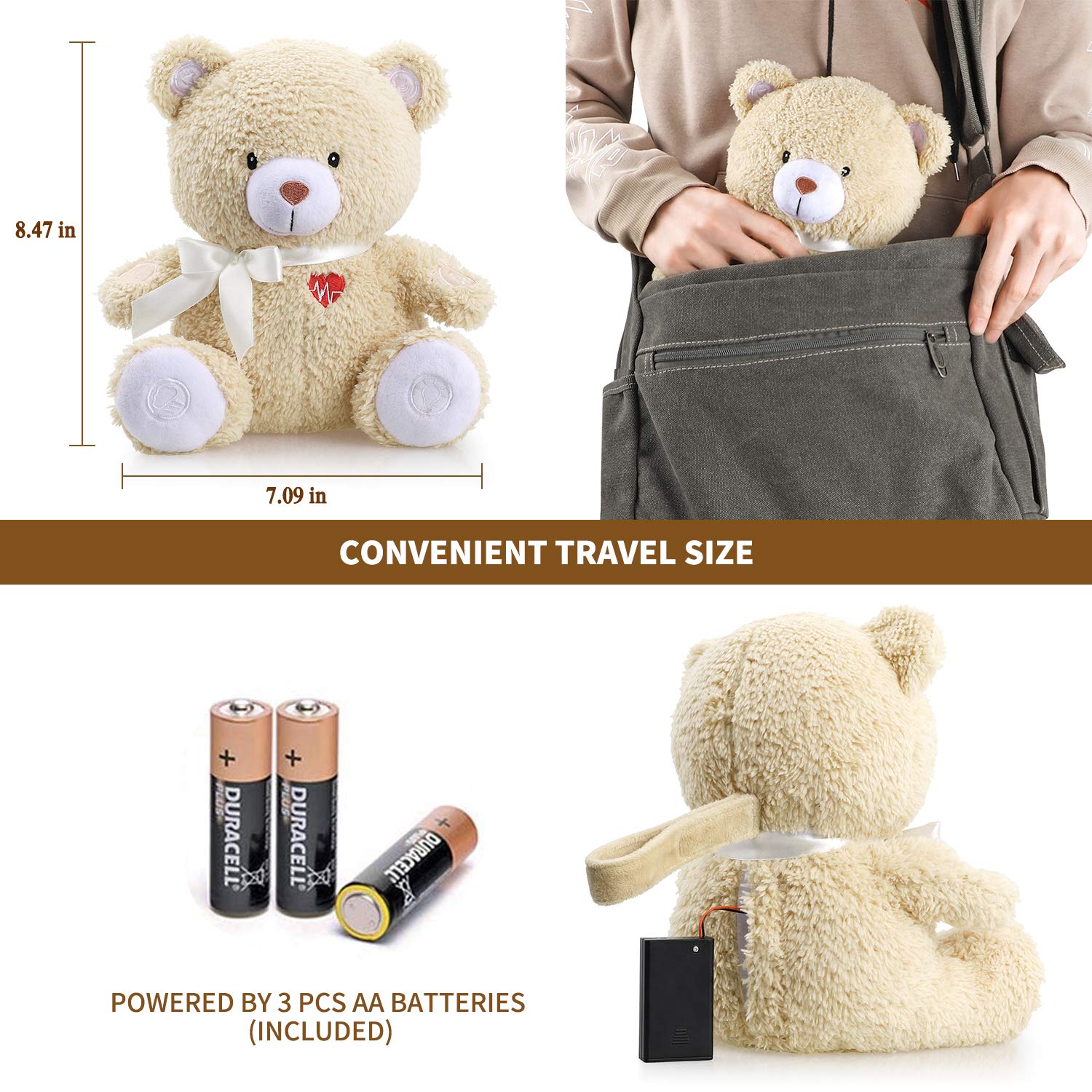 BEREST Sleeping Bear Baby Sleep Soother- Mom's Heartbeat White Noise Machine Infant Stuffed Animal Bear Toy Sleeping Aid, Nursery Decor with Baby Cry Sensor, Night Light, 9 Soothing Sounds Therapy - Image 8