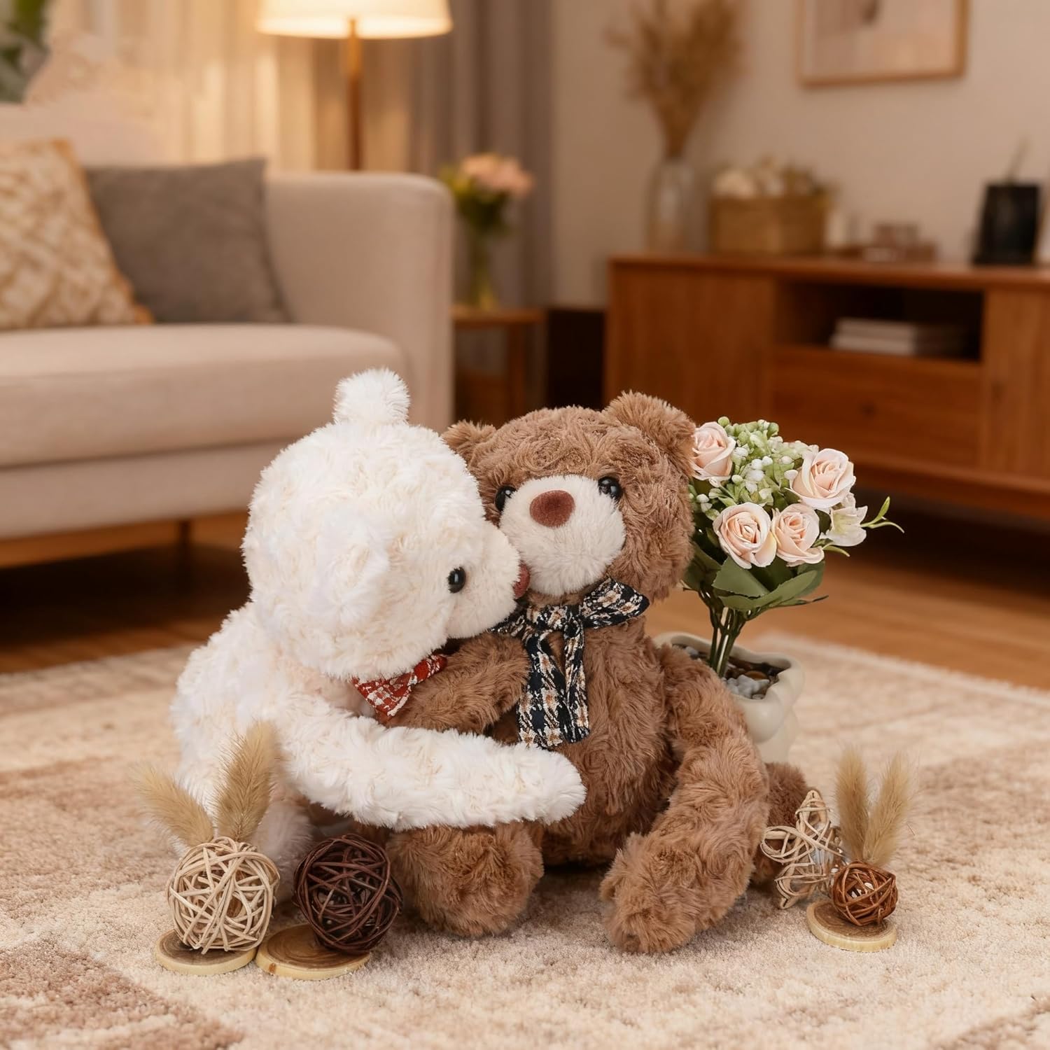 Hugging Teddy Bears, Two Hugging Teddy Bears Stuffed Animals for Couple Girlfriend Girls Kids with Paw Hook and Loop, Soft Plush Toys Companion Gifts for Valentines Birthday Christmas Room Home Decor - Image 2