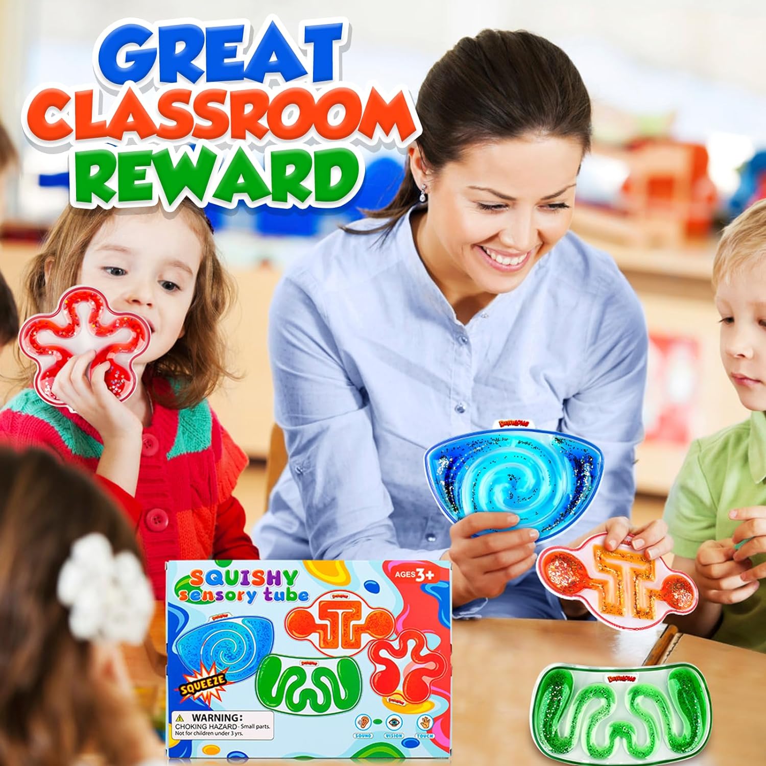 Squishy Sensory Toys for Kids - 4 Pack Fidget Toy Sensory Maze for Autism - Stress Relief Toys for Calm Down - Squeeze Fidget Toy Filled Goo, Glitter, Prizes for Kids Classroom, Goodie Bags Stuffers - Image 5