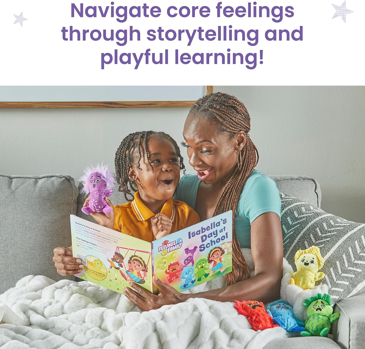 hand2mind Feelings Family Introductory Storybook and Plush Set, Toddler Emotions Books, Calm Down Corner Supplies, Social Emotional Learning, Preschool Classroom Must Haves, Emotions Toys - Image 3