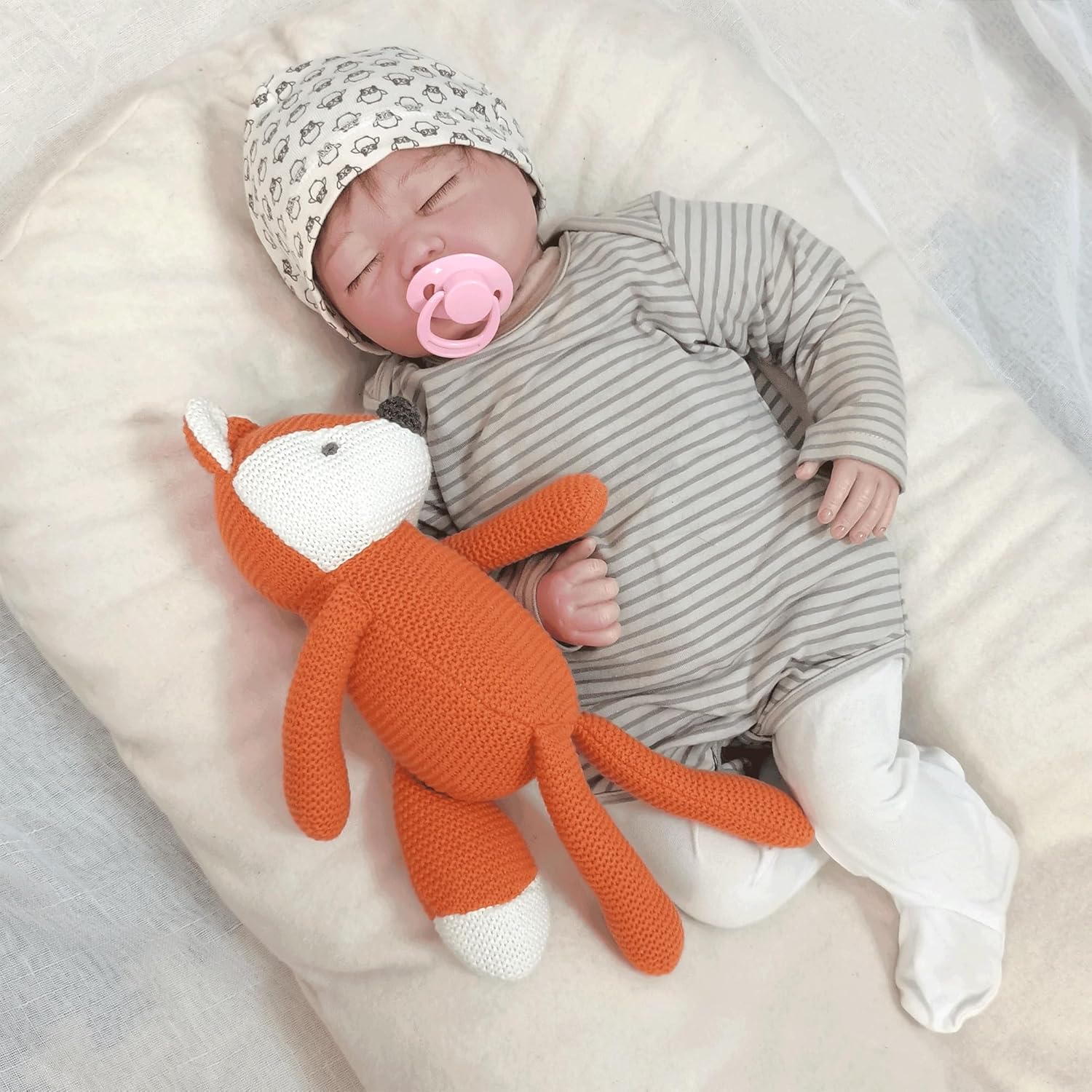 FLUFFYFUN 100% Organic Cotton Orange Fox Plush Toy, 7.1" Baby Stuffed Animal for Newborn - Image 4