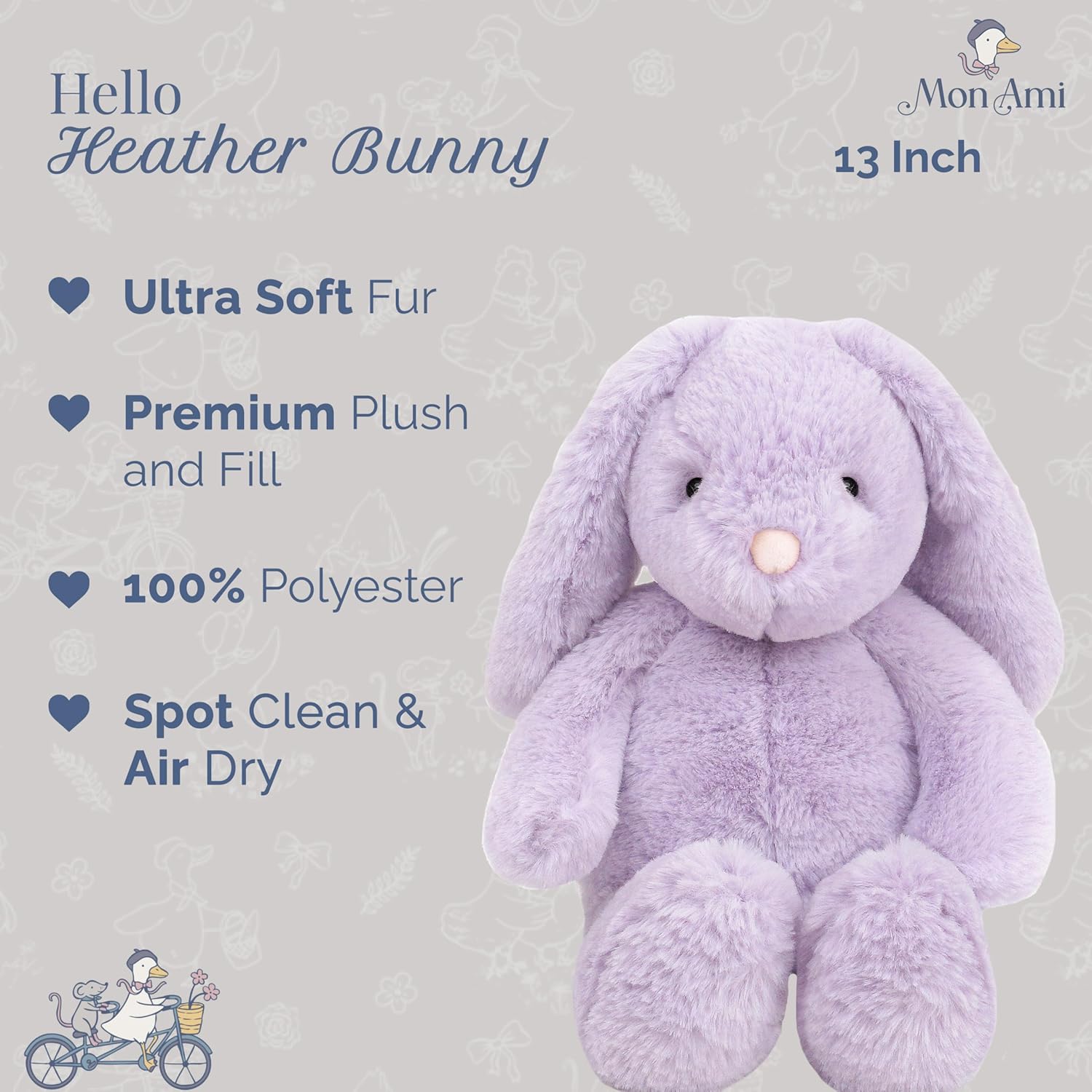 MON AMI Heather Bunny 13-Inch Stuffed Animal for Girls | Lavender Rabbit Plush Toy | Cozy Playtime Companion | Nursery & Bedroom Décor | Plush Gift for All Ages - Image 2