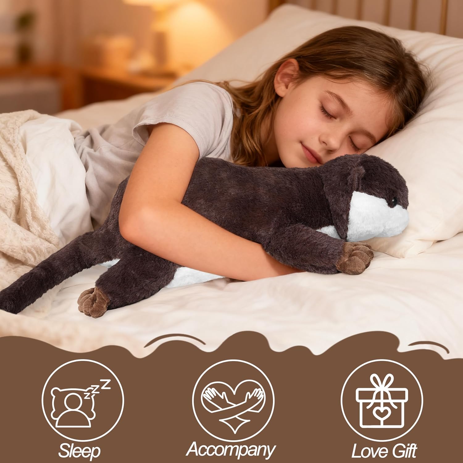 CSVBTRF Weighted Stuffed Animals, 4.1 lbs 18" Otter Plush Hugging Pillow, Otter Stuffed Animal Gifts for Kids Boys and Girls - Image 3