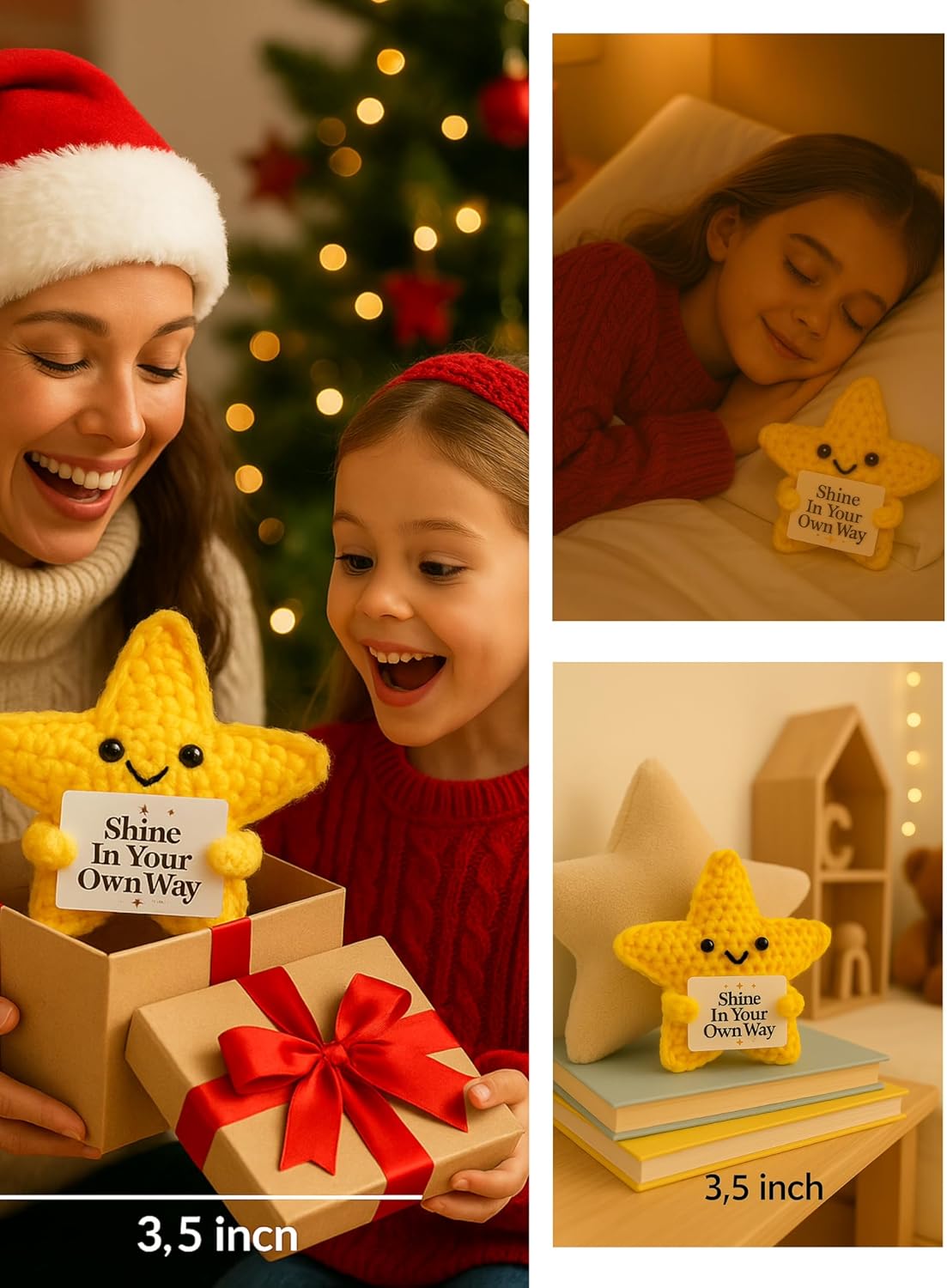 Handmade Crochet Positive Star Plushie, Adorable Yellow Emotional Support Companion with Gift Bag, Super Star Gift, Yellow Crochet Decor Perfect for Cuddles and Companionship,Cute Power-Up Style - Image 5