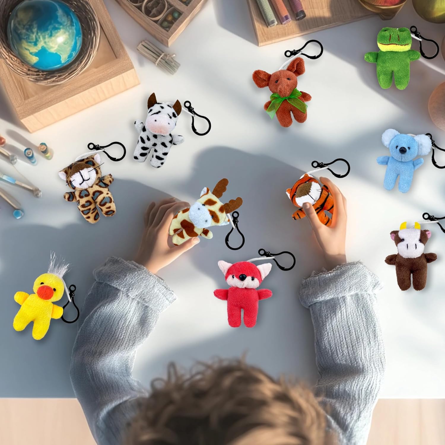 XIPEGPA 30PCS Mini Plush Animals Keychain Standing Jungle Animals Set Fox Plush Goodie Bag Fillers Carnival Treasure Box - Image 6