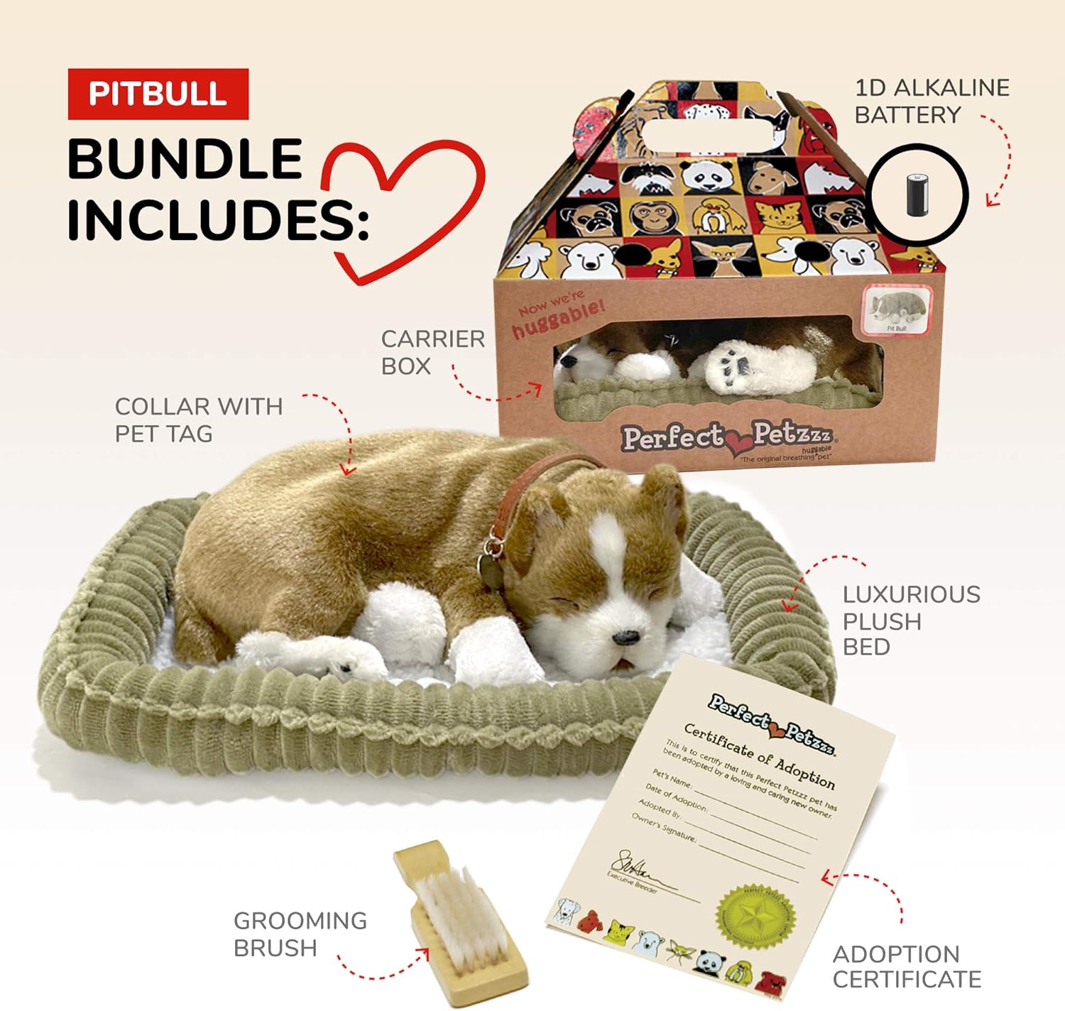 Perfect Petzzz Original Petzzz Pit Bull Realistic, Lifelike Stuffed Interactive Pet Toy, Companion Pet Dog with 100% Handcrafted Synthetic Fur - Image 2