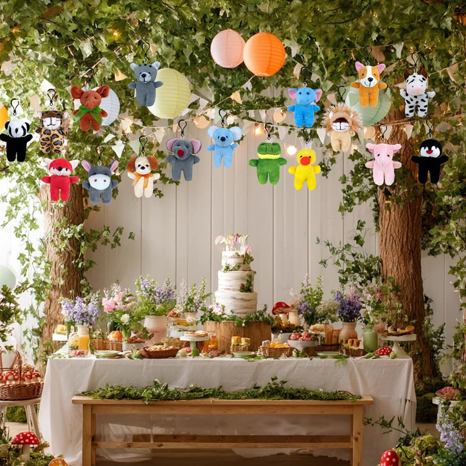 XIPEGPA 30PCS Mini Plush Animals Keychain Standing Jungle Animals Set Fox Plush Goodie Bag Fillers Carnival Treasure Box - Image 3