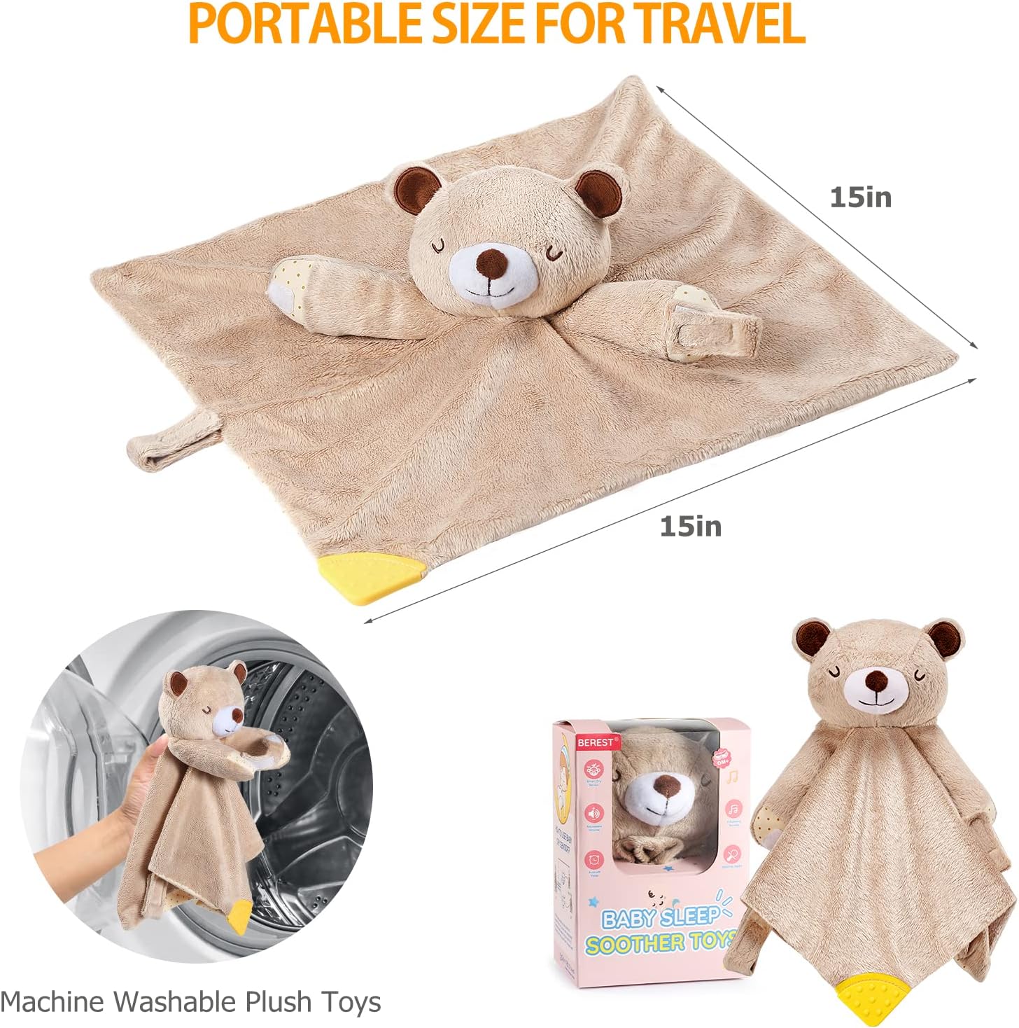 BEREST Rechargeable Baby Cry Sensor Sleep Soother Heartbeat Bear Lovey Blanket Comforter Toy, Help Newborns Go to Sleep Faster & Stay Asleep Longer, Great Nursery Decor Infants Shower Gifts - Image 8