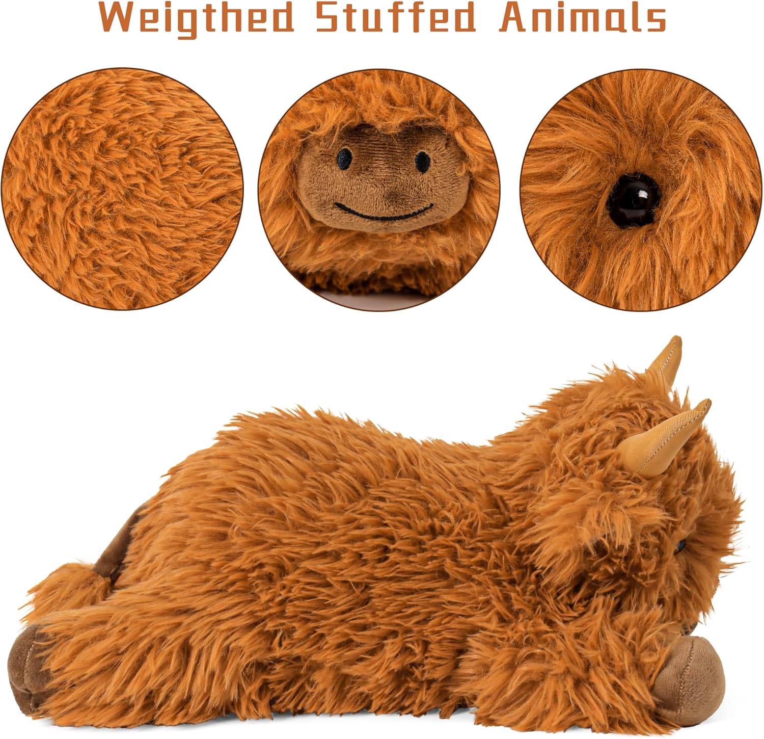 Wepop 5lbs Highland Cow Weighted Stuffed Animals, 22in Giant Highland Cow Gift Plush Toy,Adorable Stuffed Animal for Kids and Adults Highland Cattle Plushie Pillow Decor - Image 2