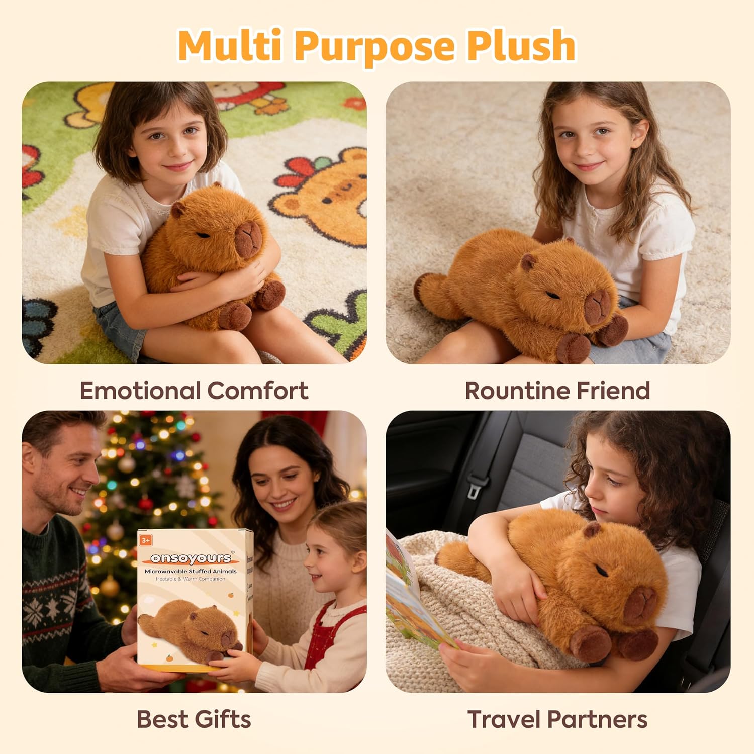 Onsoyours Original Capybara Microwavable Stuffed Animal, Heatable Lavender Scented Capybara Plush for Warmth & Stress Relief - Comfort Plushies Toys for Kids & Adults - Image 6