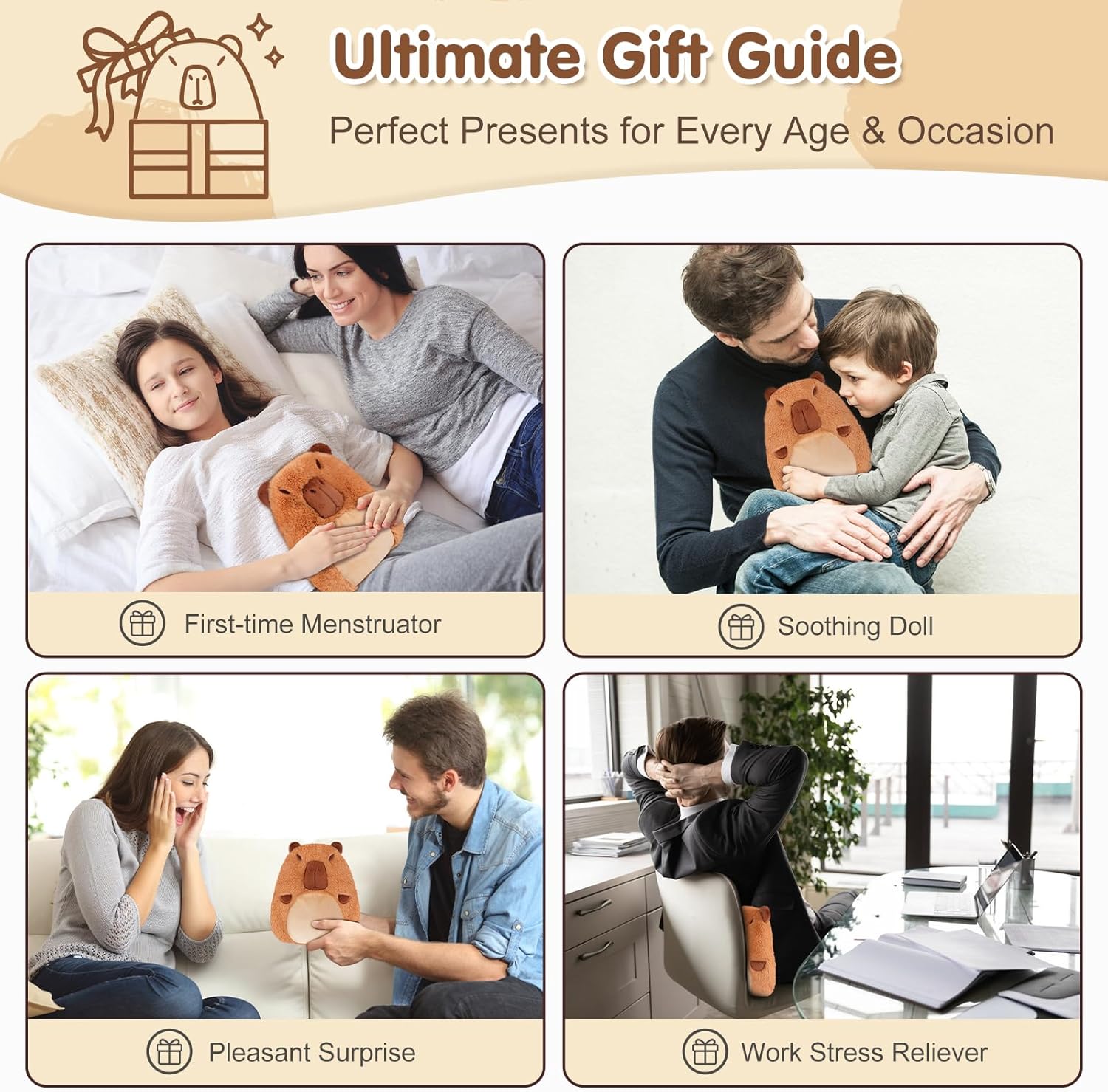 Capybara Microwavable Heating Pad for Belly, Neck & Shoulders, Heated Stuffed Animals with Moist Heat, Removable Plush Cover, Unscented Natural Fill, Adorable Surprise Present, 7.8" x 10.6", 1.2 lb - Image 8