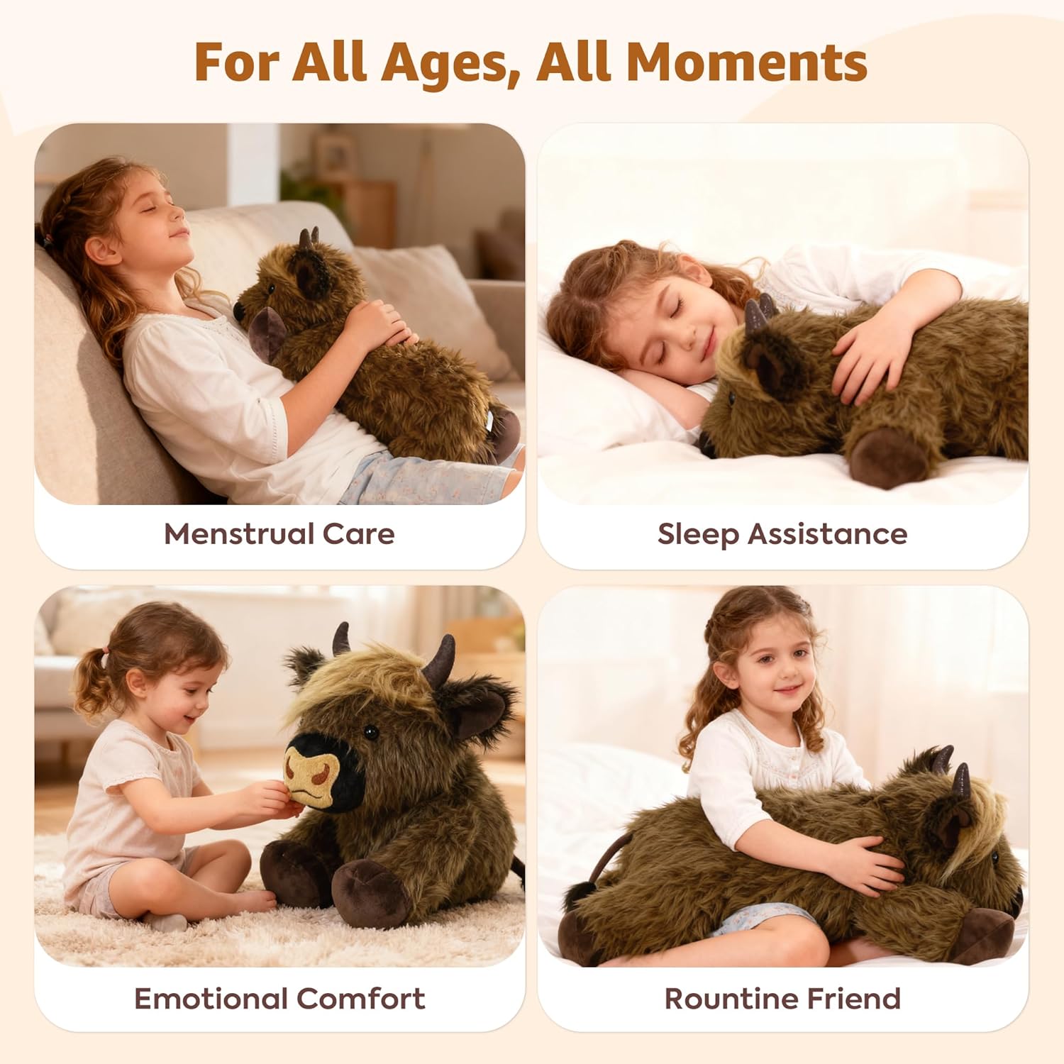 Onsoyours Original Weighted & Heatable Highland Cow Stuffed Animals, Microwavable Plushies for Stress Relief - 20 inch Large Comfort Soft Plush Toys for Kids & Adults - Image 7