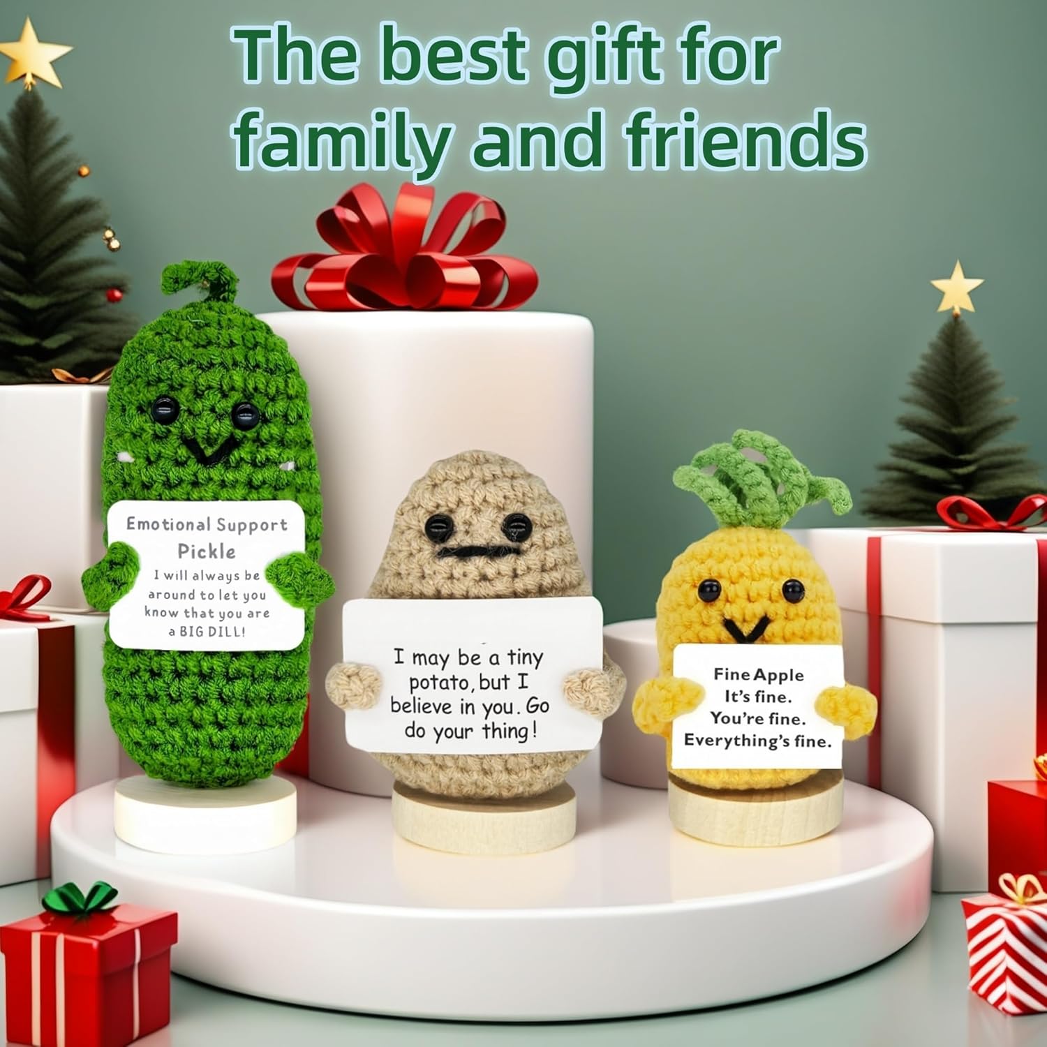 3 Pack Crochet Gift - Emotional Support Plush Toy with Inspirational Card and Base | Cute and Funny Christmas for Women, Girlfriend, Boyfriend, Teens - Image 4