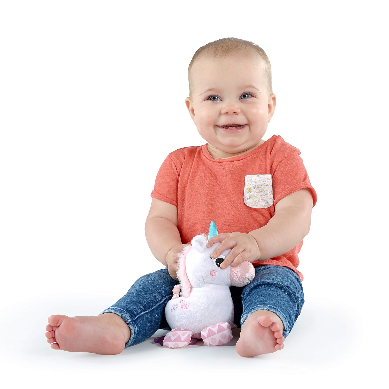Bright Starts Unicorn Sparkle & Shine Plush Take-Along Stroller or Carrier Toy, Ages 0 Month+, Pink - Image 3