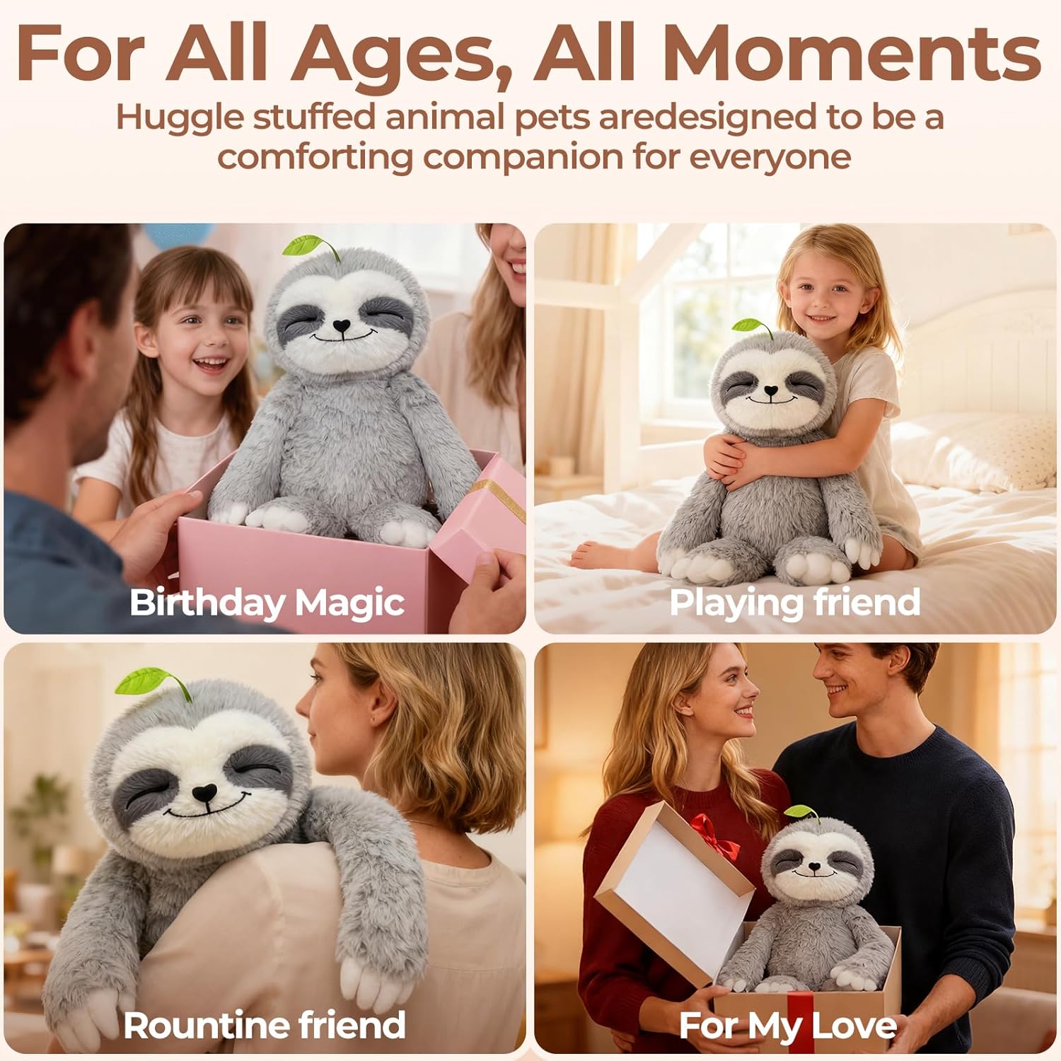 Mewaii 4 Lbs Weighted Stuffed Animals with Heating Pad- Heavy Belly & Limbs, 15" Sloth Heated Plush for a Realistic Hug, Super Soft Fluffy Plush Toy for Kids - Image 7