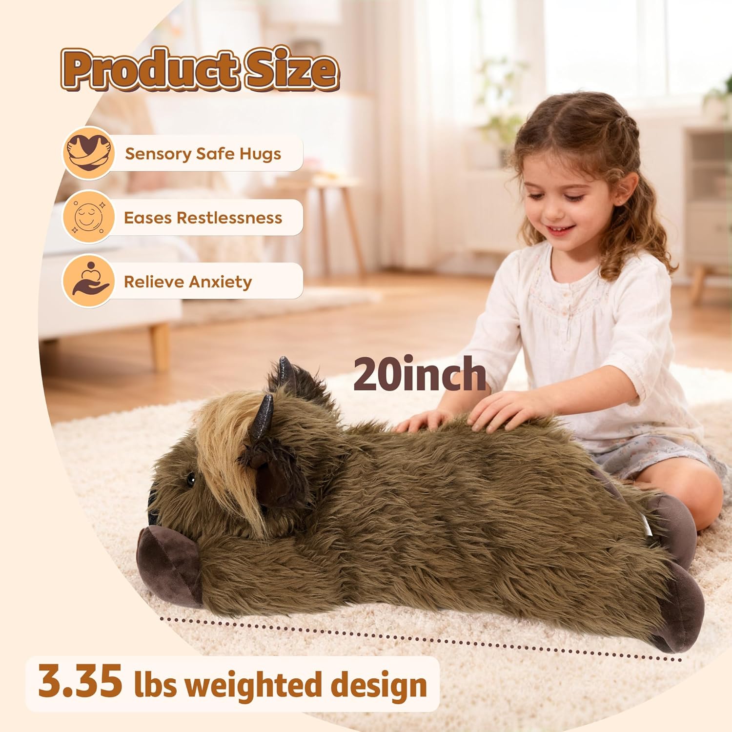 Onsoyours Original Weighted & Heatable Highland Cow Stuffed Animals, Microwavable Plushies for Stress Relief - 20 inch Large Comfort Soft Plush Toys for Kids & Adults - Image 5