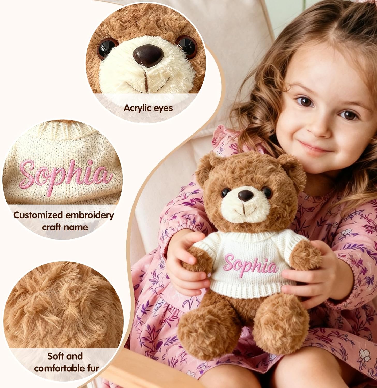 OELTTG Personalized Teddy Bear with Embroidered Name, Soft Plush Stuffed Animal, Customized Sweater Teddy Bear Unique Gift for Birthday Christmas Baby Shower Kids Adults - Image 6