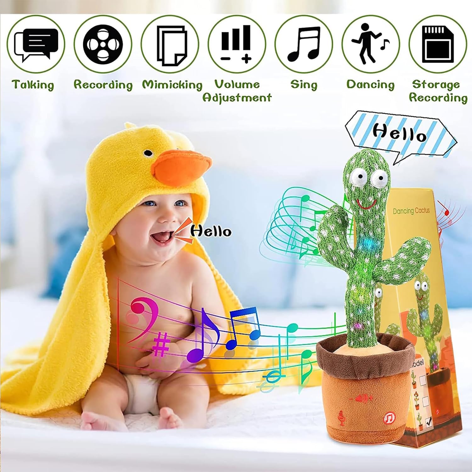 Dancing Talking Cactus Toy for Baby Boys Girls Toys, Adjustable Volume Dancing Cactus Toy Singing Mimicking Recording Repeating What You Say with LED English Sing Talking 15 Second Voice Recorder - Image 6