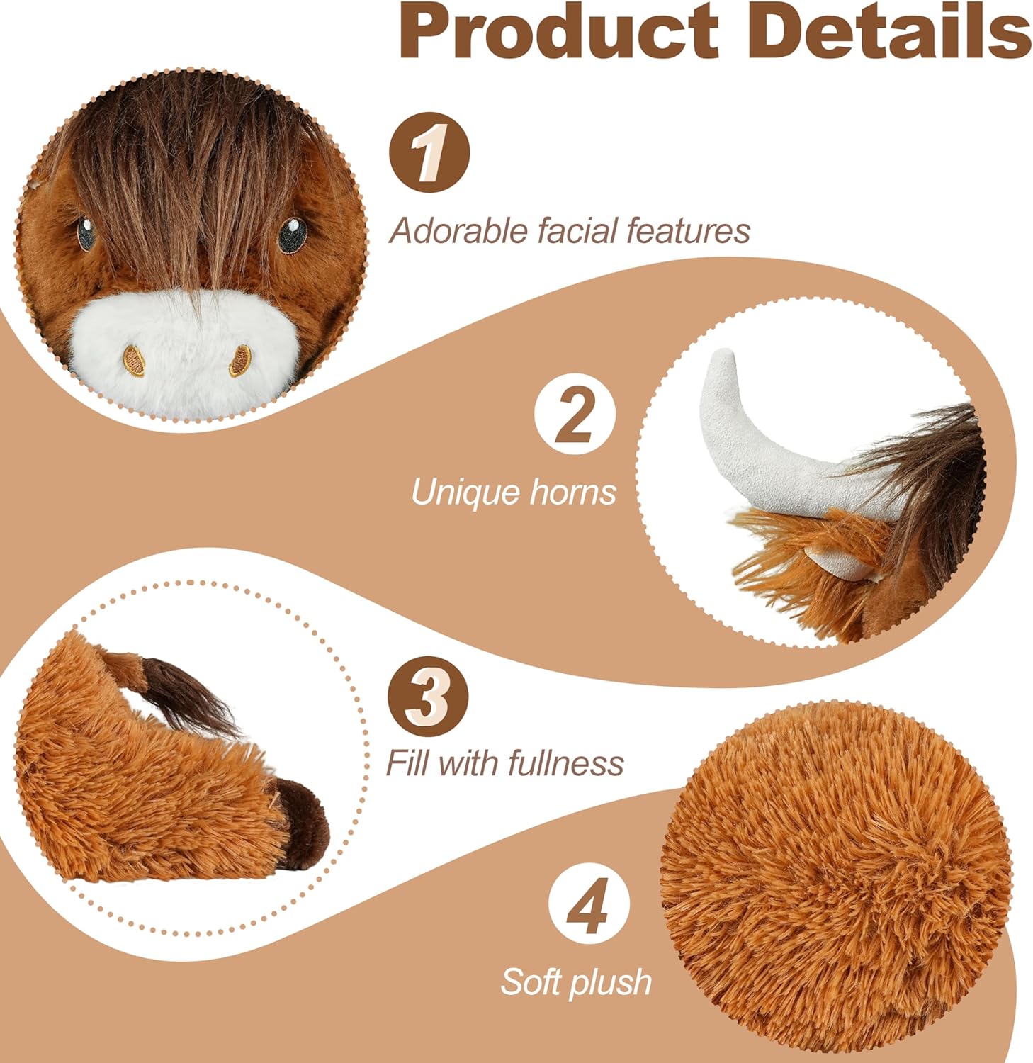 4 lbs Weighted Stuffed Animal Highland Cow Plush,21" Large Weighted Cow Plush Toy,Soft Fluffy Highland Cow Stuffed Animal for Kids & Adults,Cute Farm Animal Gift Plush (Brown) - Image 6