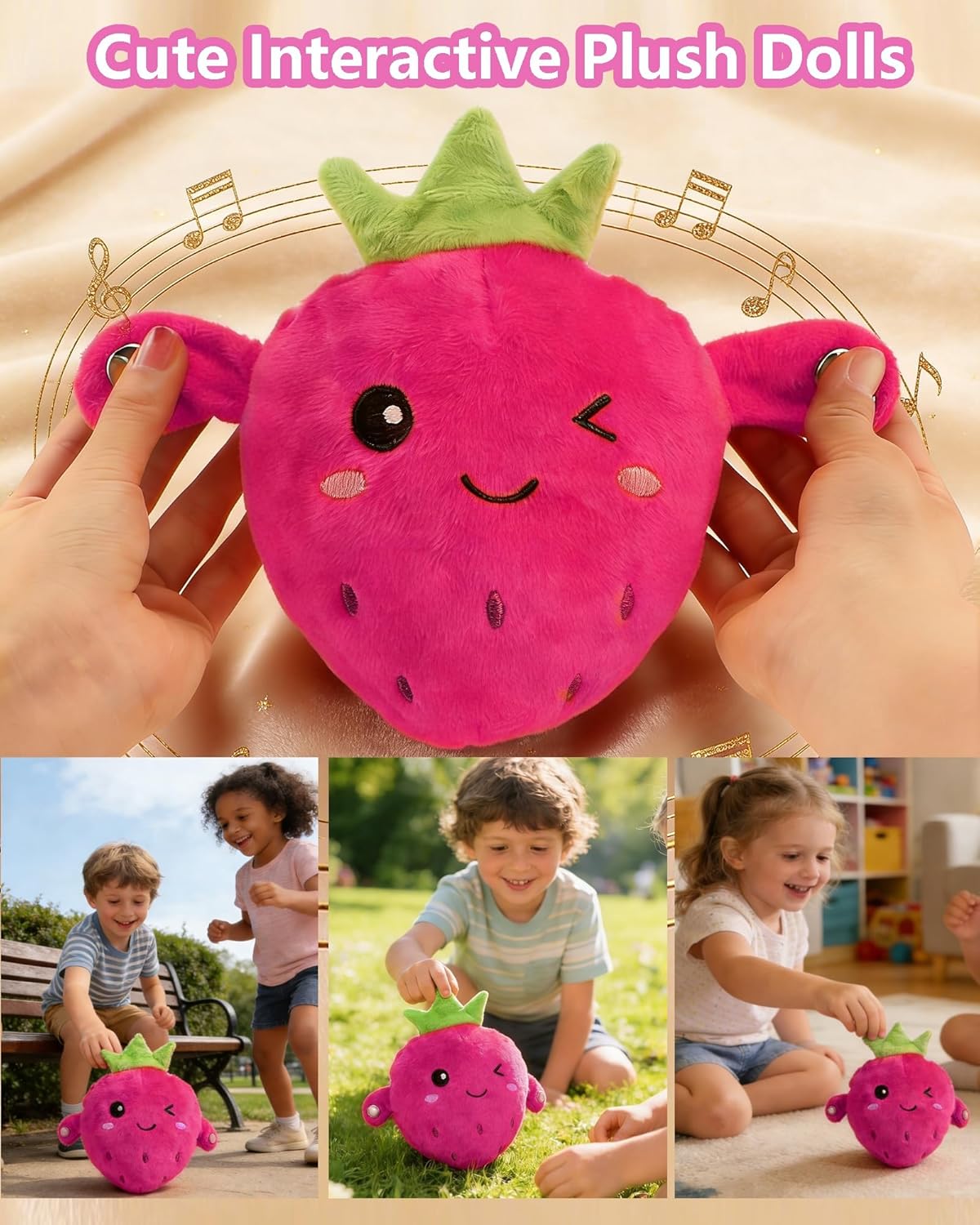 Baby Musical Sensory Toy,nteractive Musical Plush Toy with Sounds,Sensory Activity Learning Educational Kid Toy,Fun Christmas and Birthday Gifts Suitable for Multiplayer interaction (pink strawberry) - Image 5