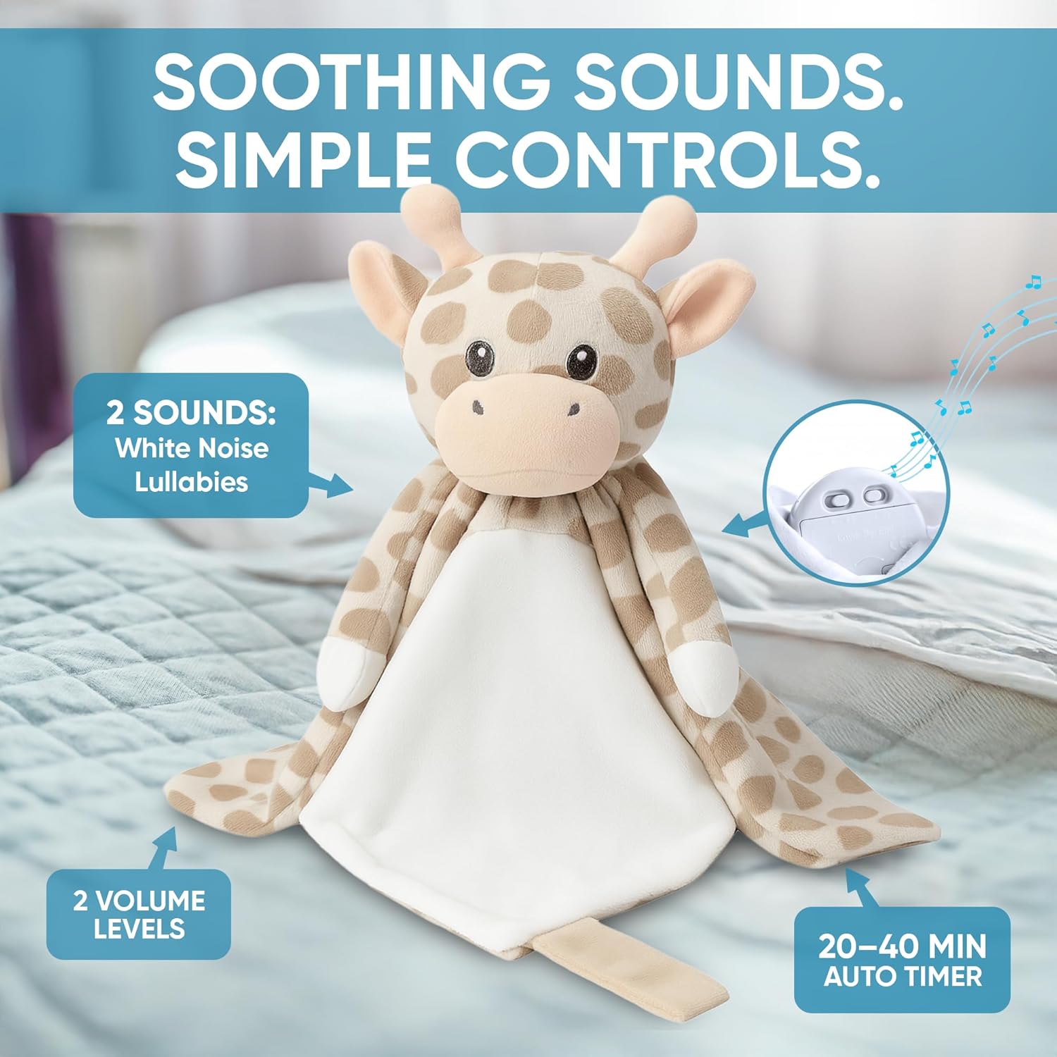 Love By Emi 4 in 1 Baby Lullaby Sleep Soother Toy - Stuffed Animal Sound Machine & Pacifier Holder | Heartbeat White Noise & Music | Plush Giraffe Lovey Sleep Aid Security Blanket (0-3 Years) - Image 2