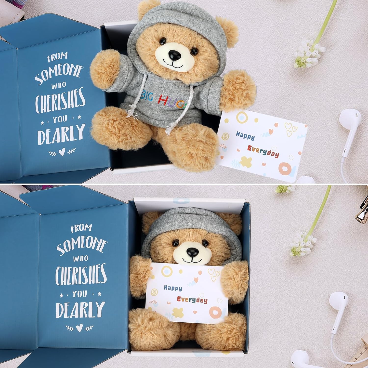 Osacoe Big Hugs Teddy Bear Stuffed Animal with Gift Box Removable Hoodie for Comfort and Love, for Kids, Women & Men in Tough Time, Get Well Soon Gifts Basket with Beautiful Gift Greeting Card - Image 2