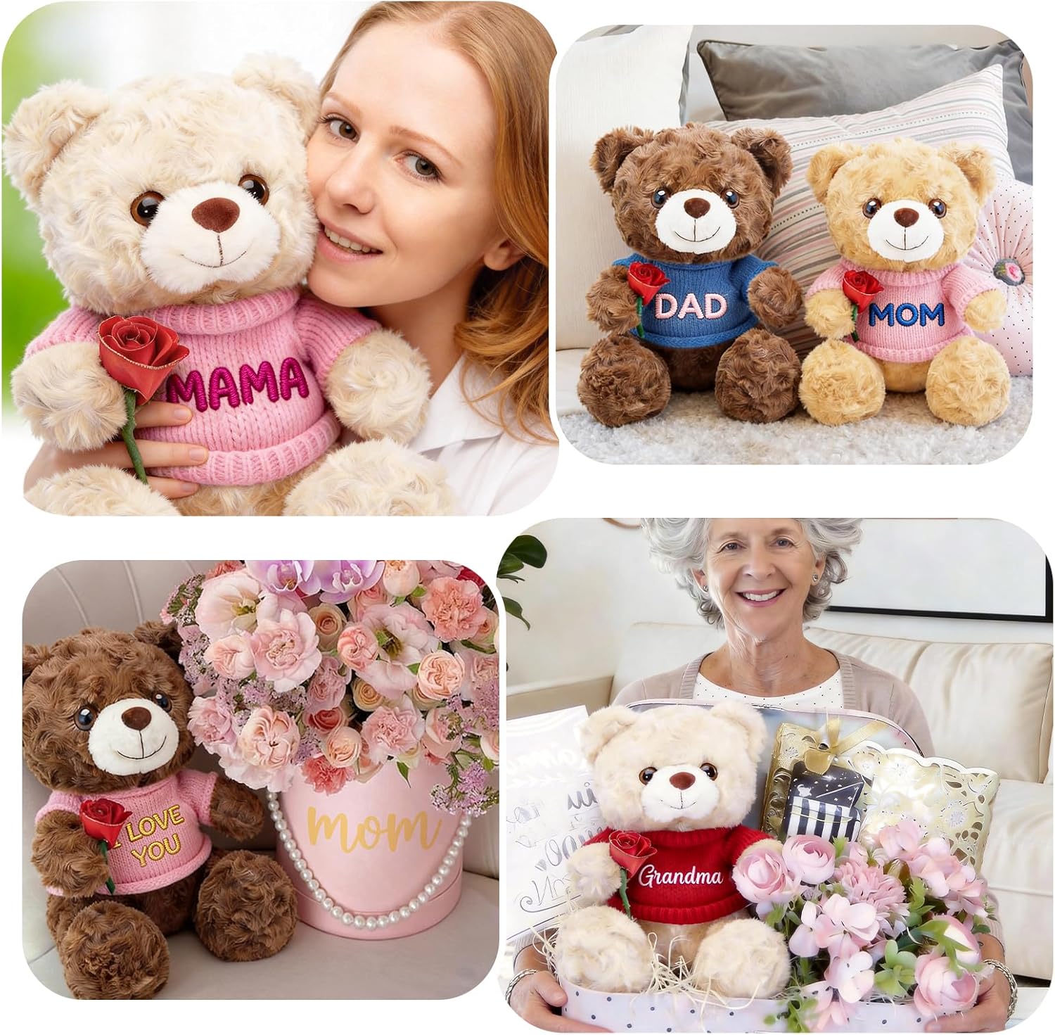 12'' Personalized Mother's Day Embroidered Teddy Bear with Rose, Custom Name Stuffed Plush Teddy, Soft Mom Bear Gift for Mother's Day, Birthday, Customized Gift for Mom Grandma from Daughter Son - Image 7
