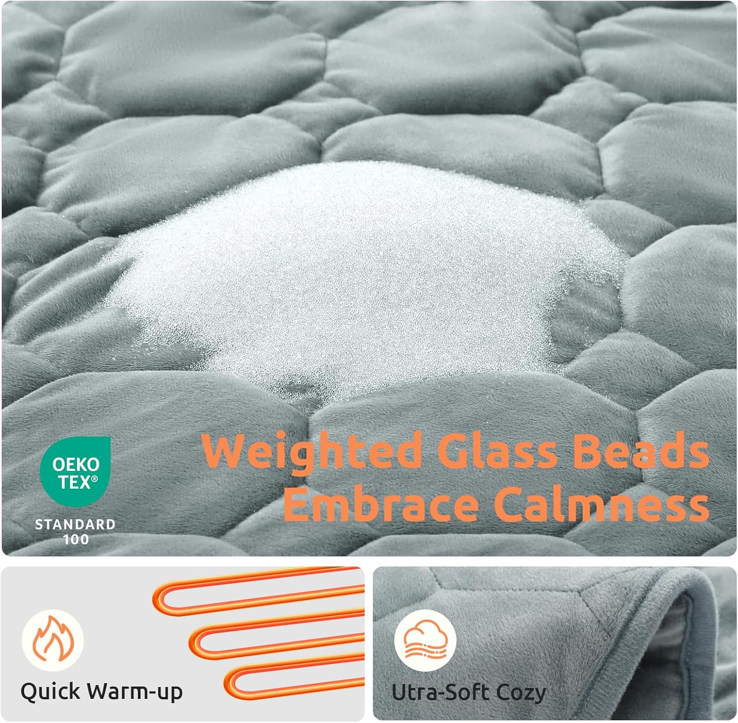 Drewin Weighted Heating Pad for Relax and Calm, Velvet-Soft 7 lbs Electric Lap Blanket for Neck Shoulders Back, Washable Warm Weighted Lap Blanket with 4 Heating Levels, 24" x 29", Grey - Image 3