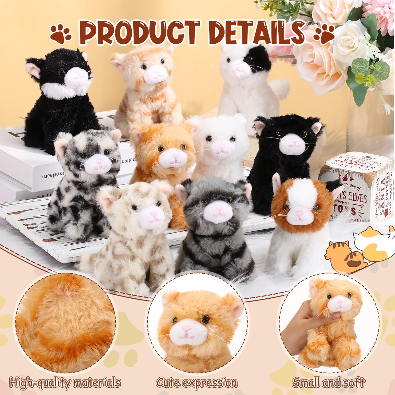 Lenwen 10 Pcs Cat Stuffed Animals Bulk Soft Cuddly Kitten Plush Sets Kittens Assorted Fluffy Stuffed Cats for Kiddos Birthday Gift Pet Party Favors Stuffers(Sitting Style) - Image 3