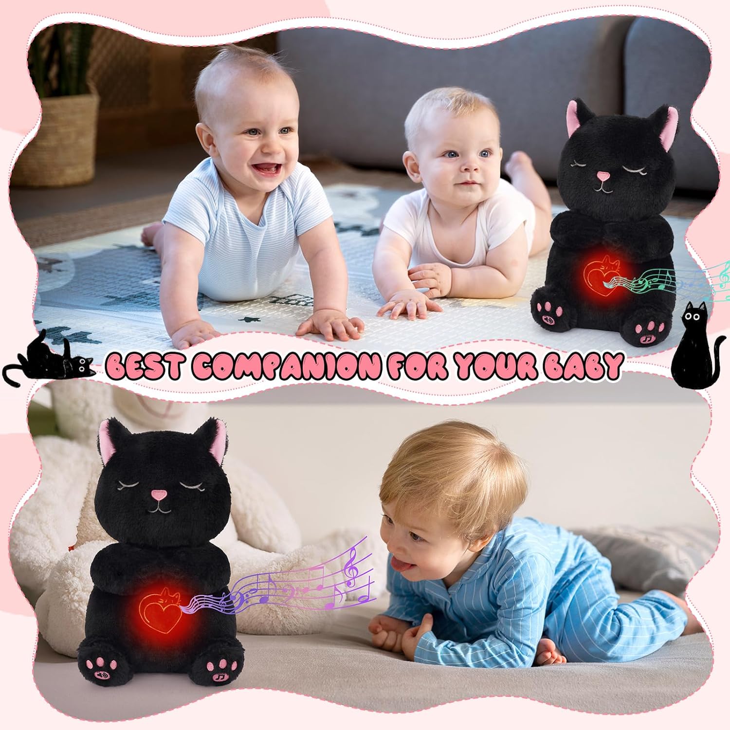 Breathing Stuffed Animal - Black Cat Plush Baby Toy, Soothing Sound Machine with Realistic Breathing Motion and Lights, Sleeping Plushies Gifts for Anxiety Adults and Kids - Image 4