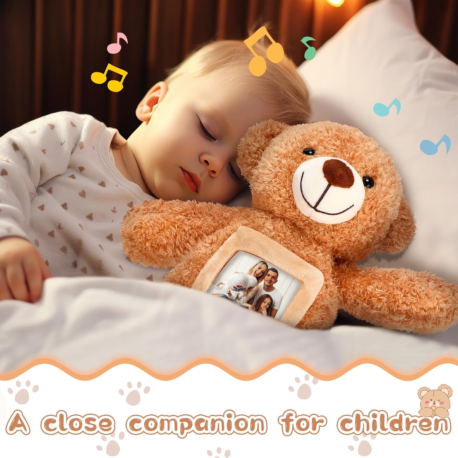 Liliful Bear Stuffed Animal Custom Operation Recorder Bear with Voice Recorder 12 Inch Remembrance Animal Personalized Plush Toy with Photo Frame for Baby Shower Wedding Birthday Gifts(Light Brown) - Image 4