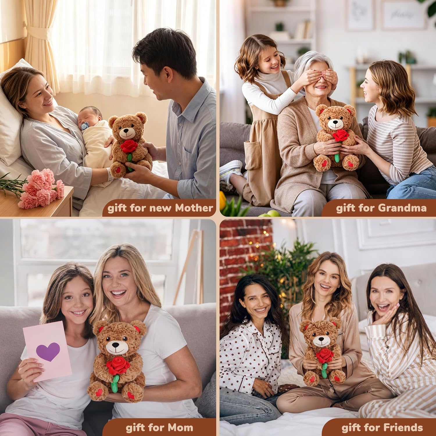 for mom -Soft Stuffed Teddy Bear, Grandma & Her, Weighted Teddy Bear Stuffed Animal with Rose(1.3 lbs), Mother's Day & Birthday & Thanksgiving - Image 2