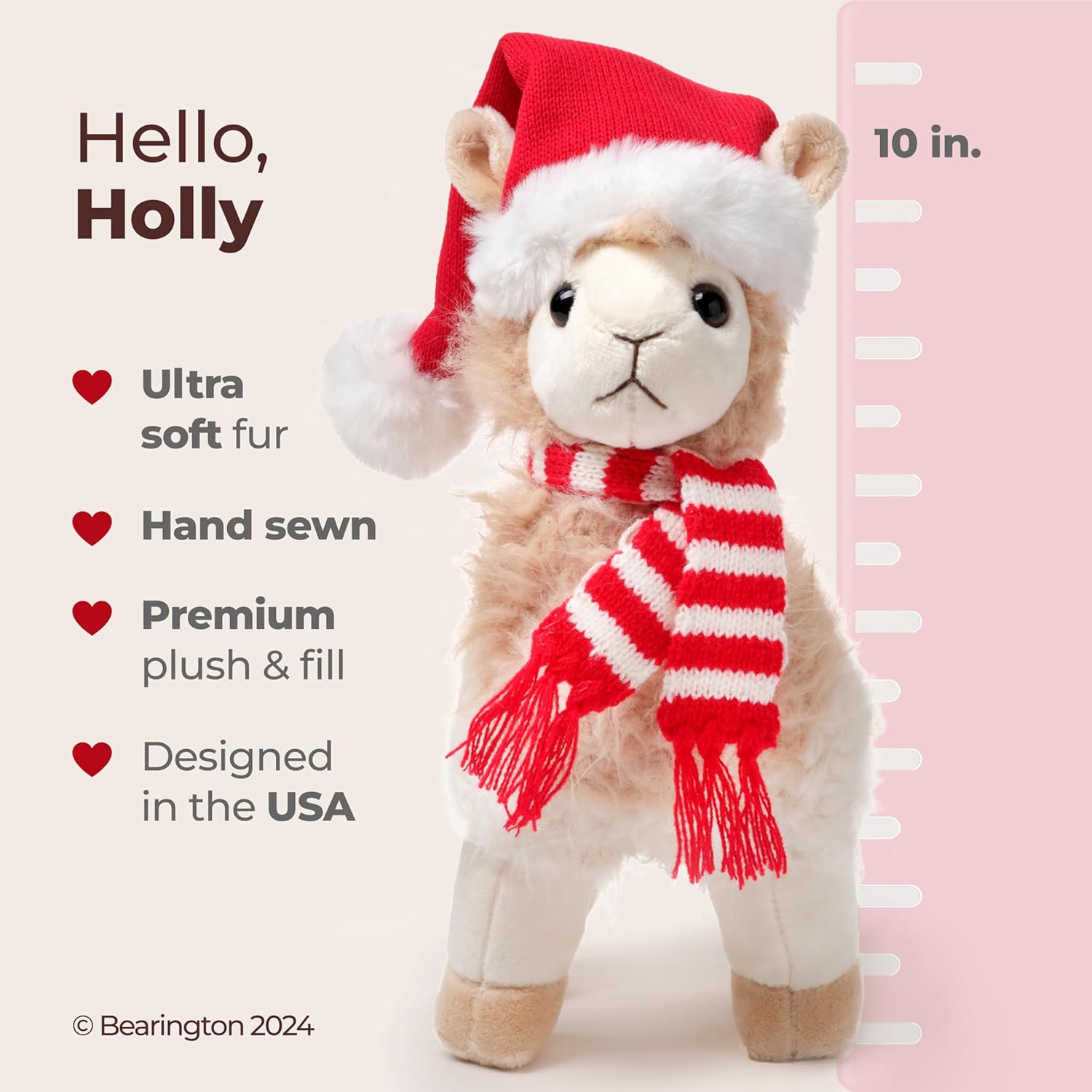 Bearington Holly Christmas Llama Stuffed Animal Plushie - 10" Soft Fur, Floppy Body Holiday Stuffed Animals with Santa Hat and Scarf - Cuddly Llama Plush Toy for Kids and Animal Lovers - Image 2