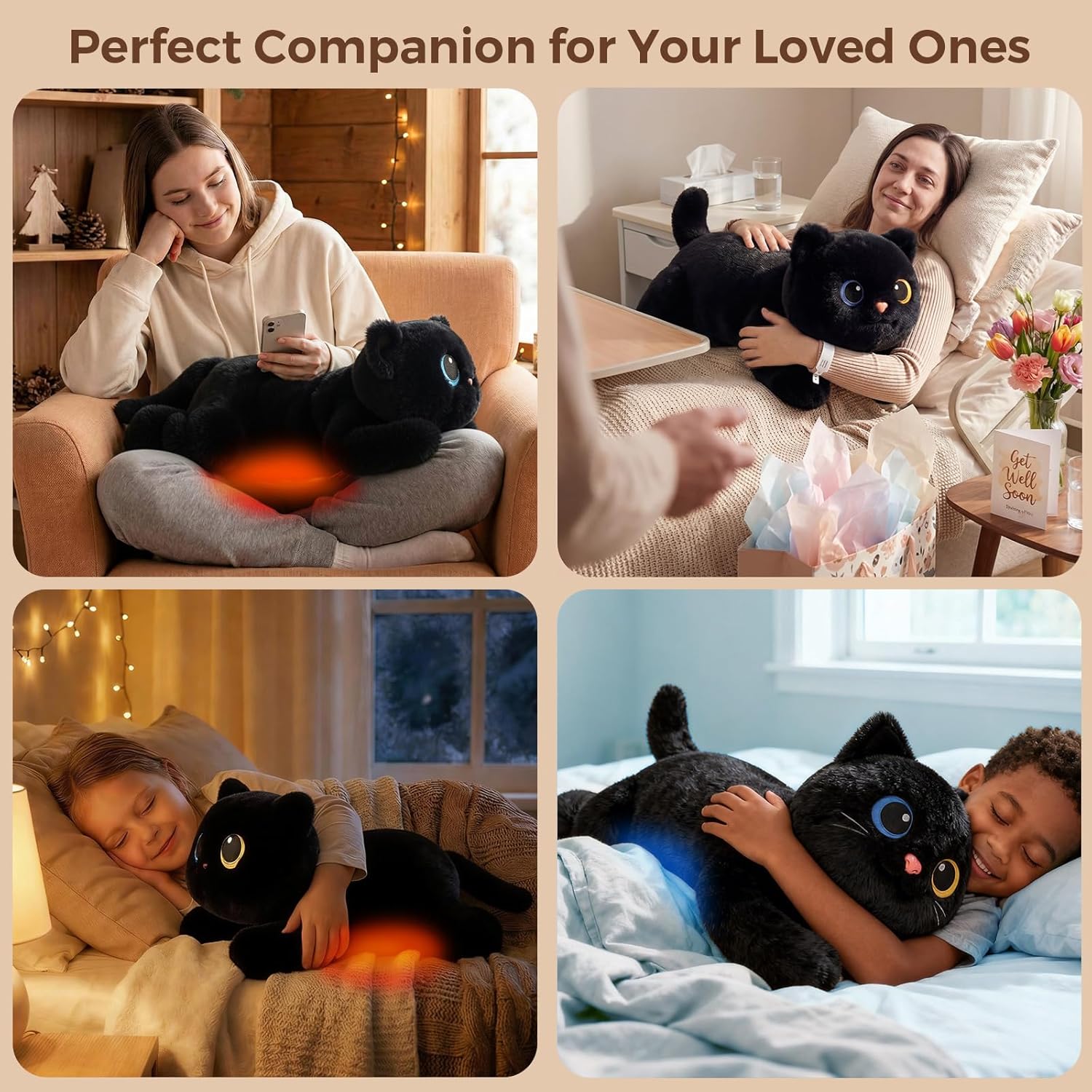Mewaii Weighted Stuffed Animals 5 lbs Adjustable, Heated & Coolable 23 Inch Plush for Realistic Hug, Microwavable Removable Inner Pad, Cat Gifts for Adults & Kids (Black) - Image 5