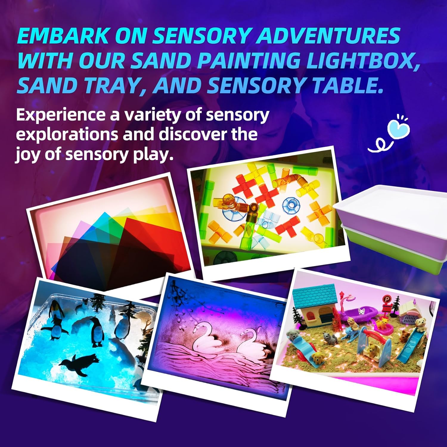 16" Sand Painting Light Box, Portable Light Up Sensory Table for Kids & Adults, 3 Color Modes & 10 Levels, Durable Sand Drawing Table for Autism Therapy, Tracing, Meditation & Classroom (Blue) - Image 8