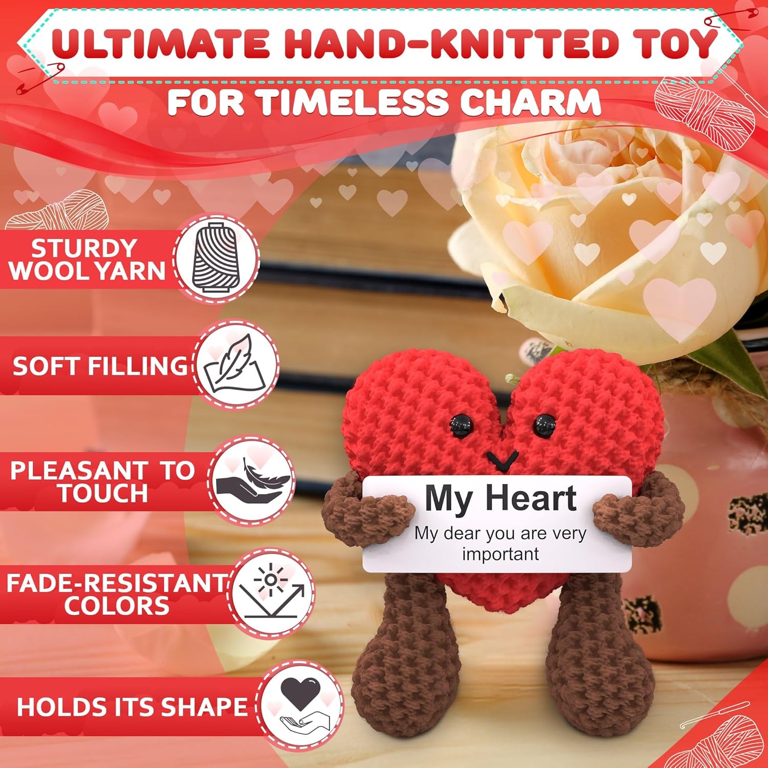 Reluen Heart Plush Gift for Her, Him - Mom Day Gifts Crochet Plushies Stuffed Hearts for Wife | Crochet Heart Soft Knitted Encouragement Support Keepsake for Girlfriends, Mother, Wife - Image 3