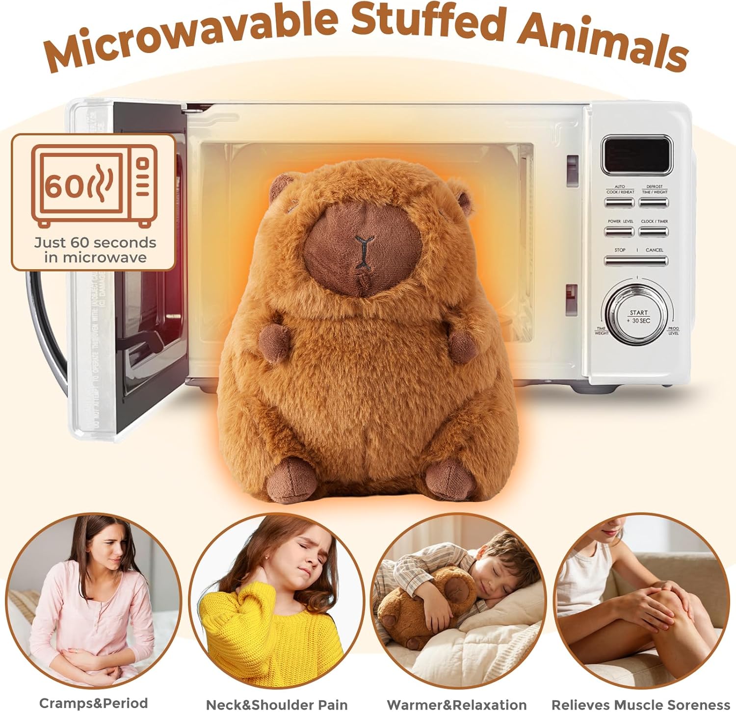Capybara Microwavable Weighted Stuffed Animals Plushies, Heating Pad Animal for Stress Period Cramps, Lavender Scented Heat&Cold Compress Capybara Plush Toys Gifts for Girls Boys Adults - Image 4